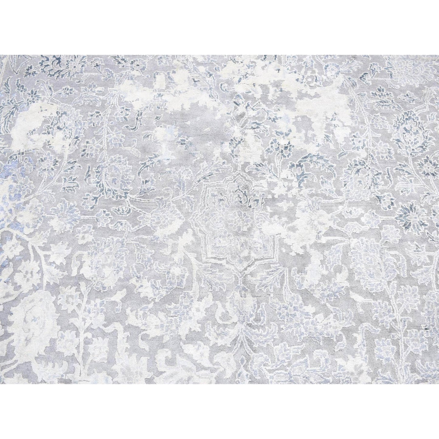 9'X12' Ash Gray Broken Kishoon Wool With Pure Silk Hand Knotted Rug