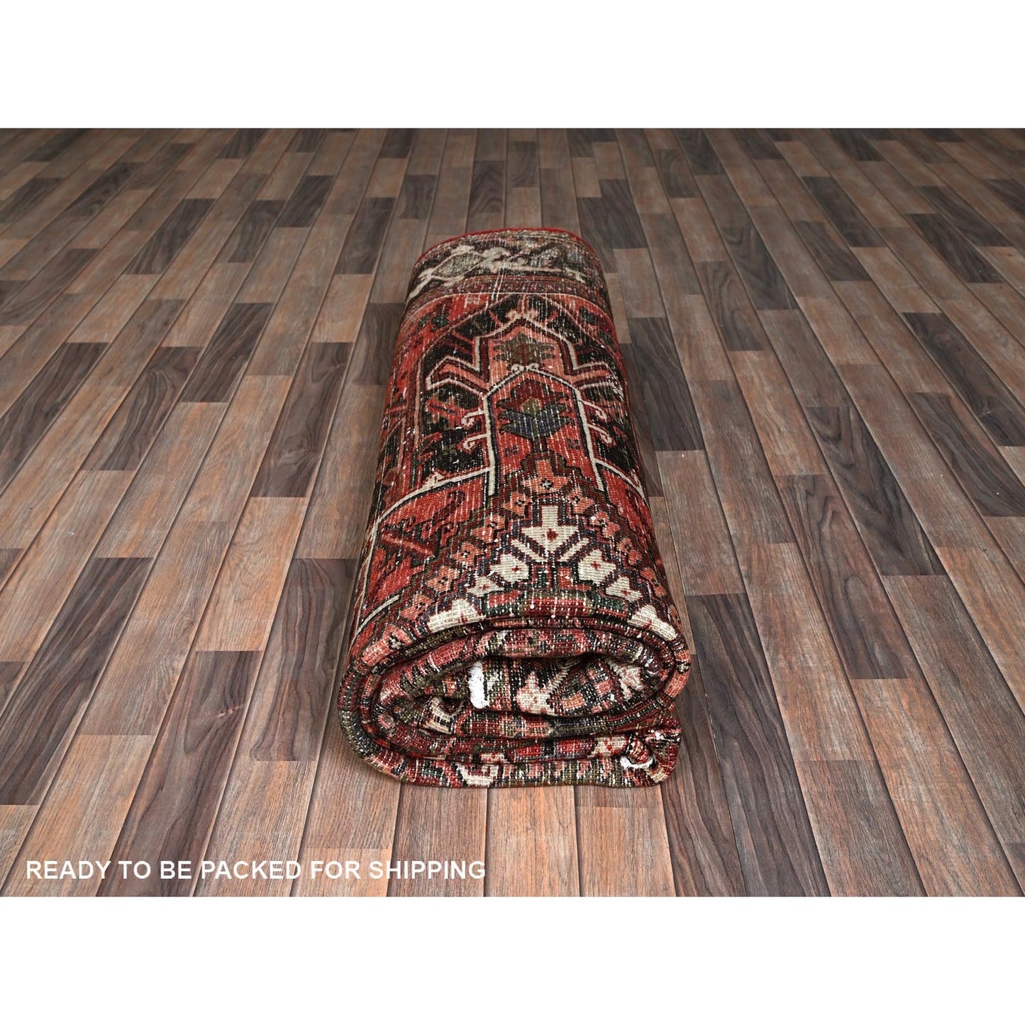 8'1"X10'8" Blush Red Vintage Zoroastrian Heris Pure Wool Hand Knotted Rug