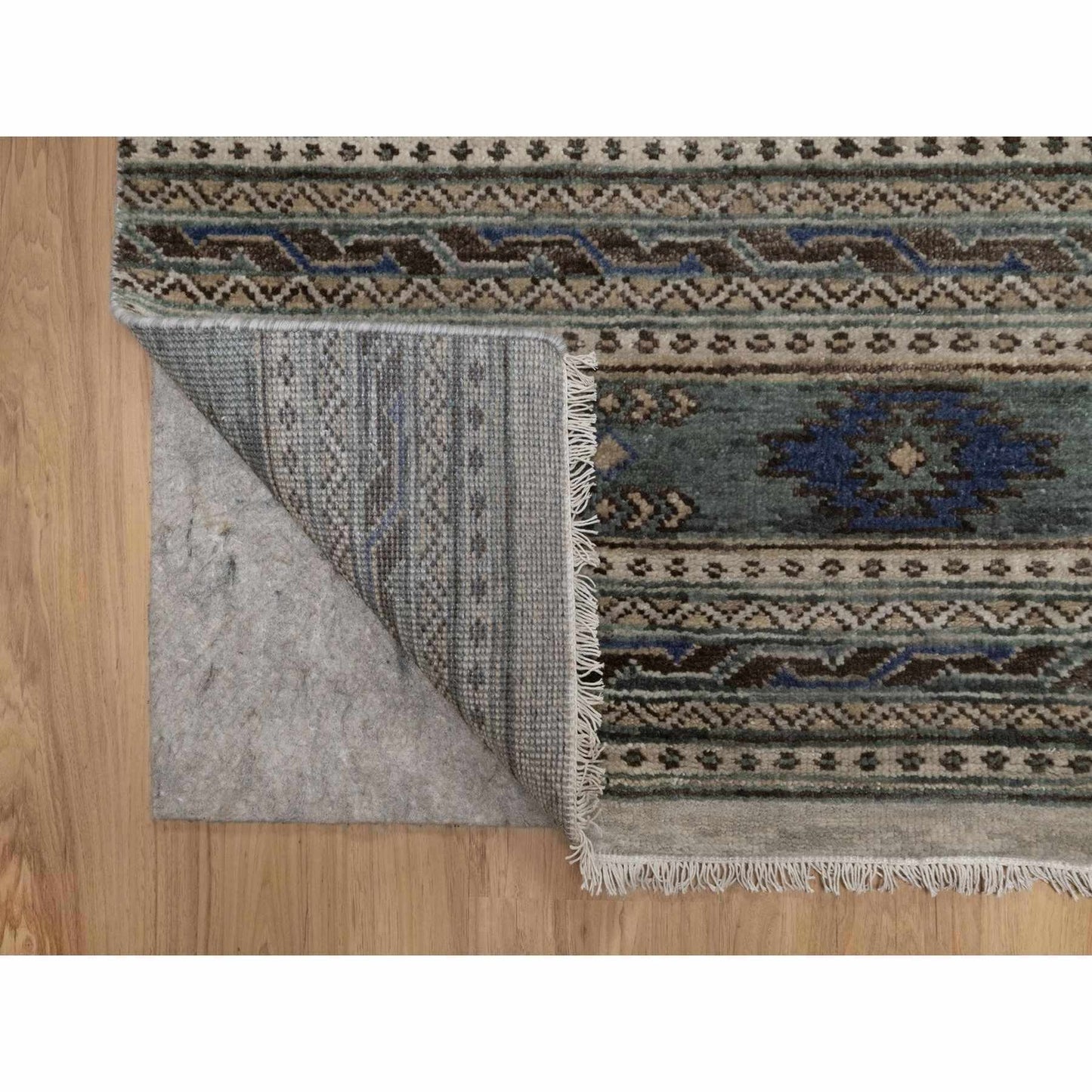 2'7"X9'10" Light Gray Southwest Design Hand Knotted Pure Wool Runner Rug