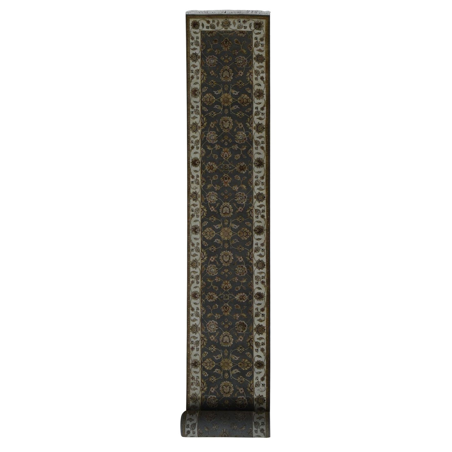2'6"X20' Gray Rajasthan Design Wool And Silk Hand Knotted Xl Runner Rug
