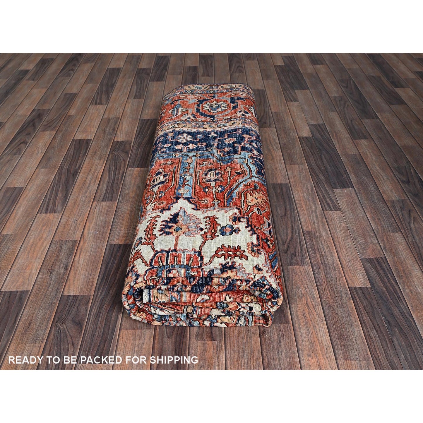 9'2"X12'8" Midnight Blue Seeripe Heris Hand Knotted High Mountain Wool Rug