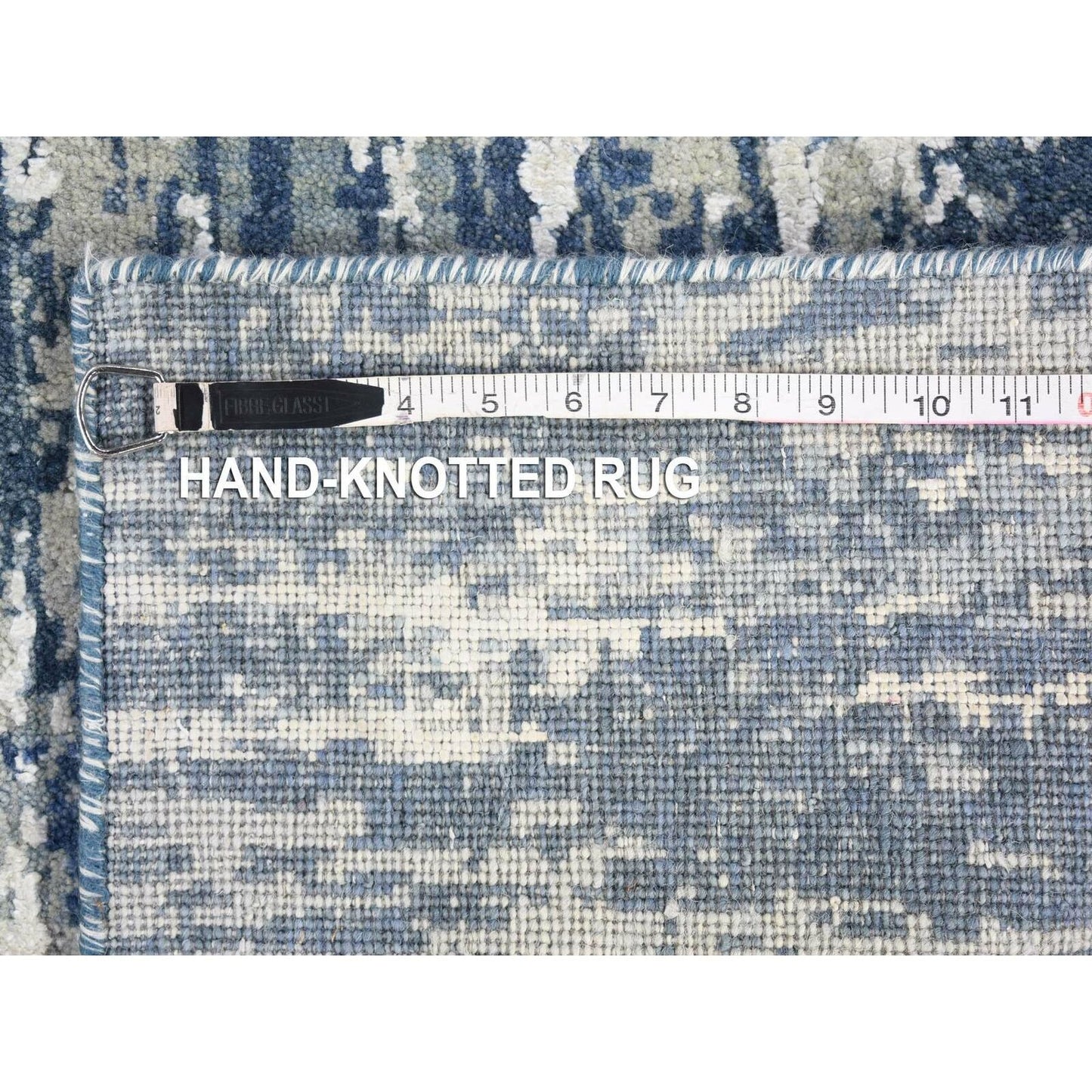 2'7"X12'2" Hand Knotted Abstract Design Wool And Real Silk Runner Rug