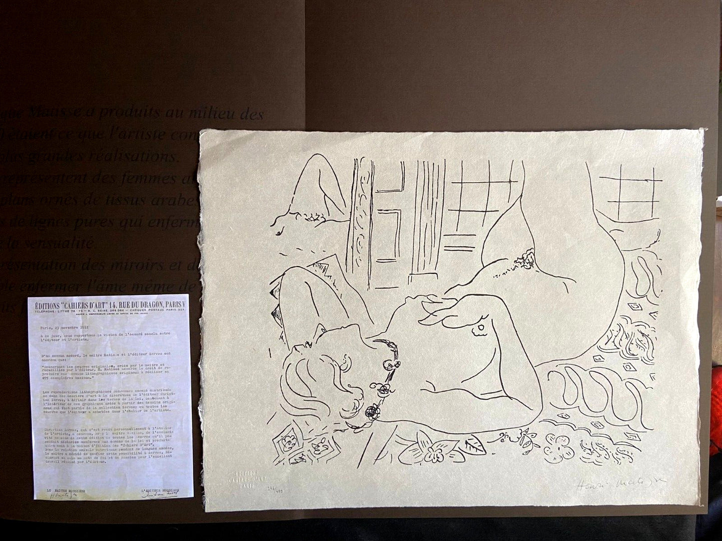 Henri Matisse Lithograph 1960 Signed Contract