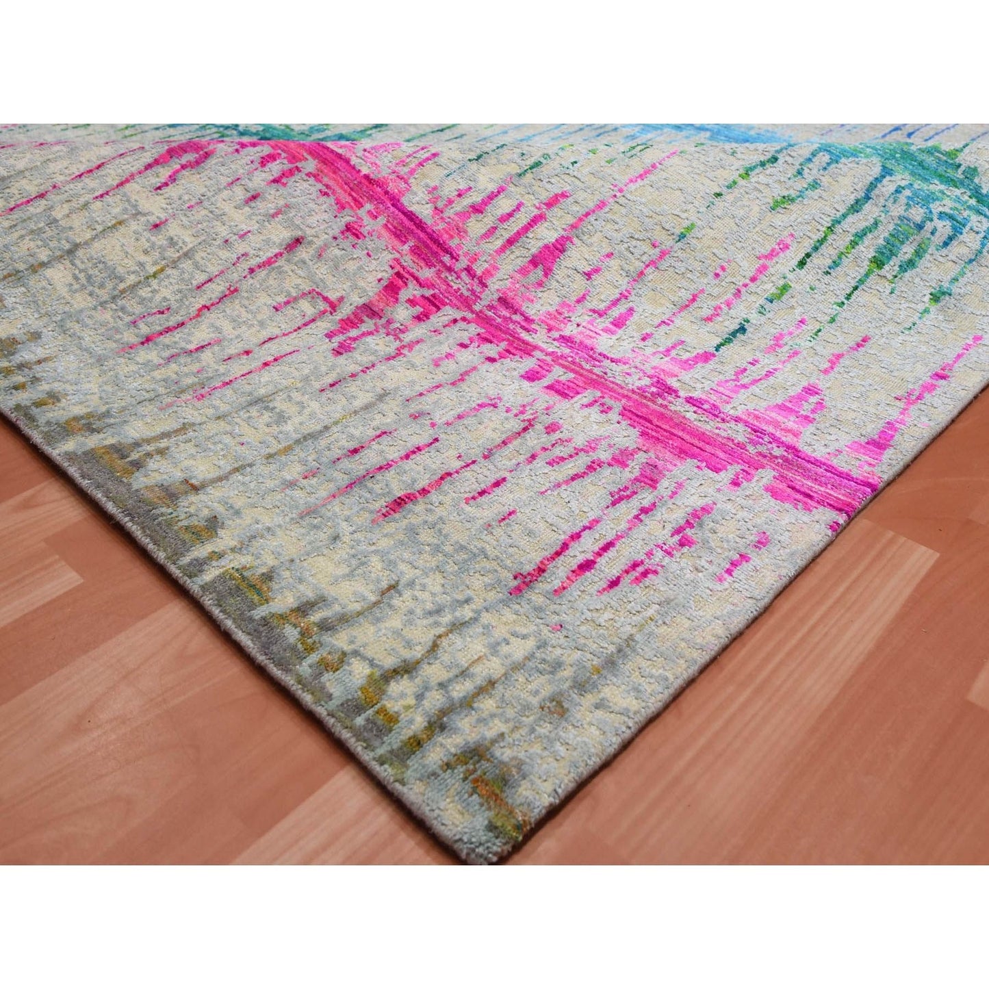 9'1"X12' Ivory The Cardiac Sari Silk With Wool Hand Knotted Rug