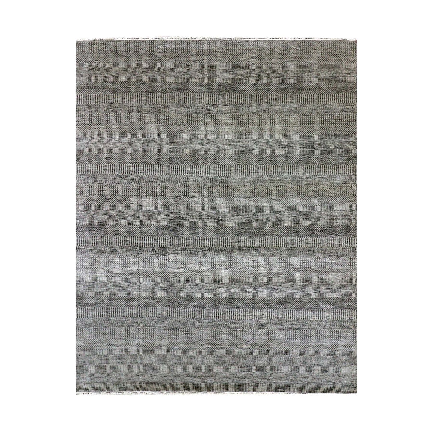 8'X10' Power Gray Hand Knotted Modern Grass Design Organic Wool Rug
