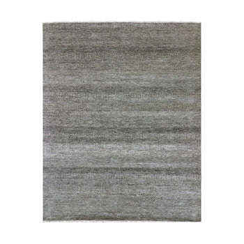 8'X10' Power Gray Hand Knotted Modern Grass Design Organic Wool Rug