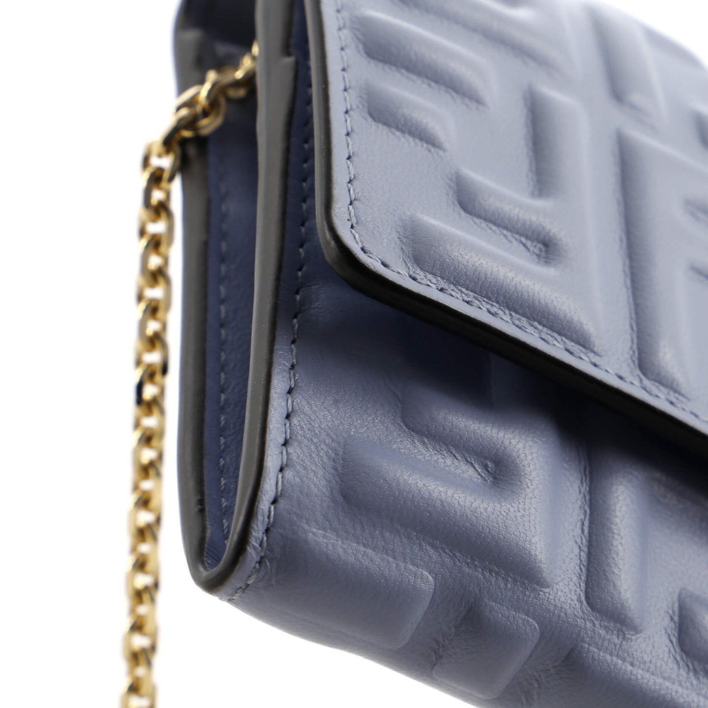 Fendi Baguette Continental Wallet On Chain Zucca Embossed Leather