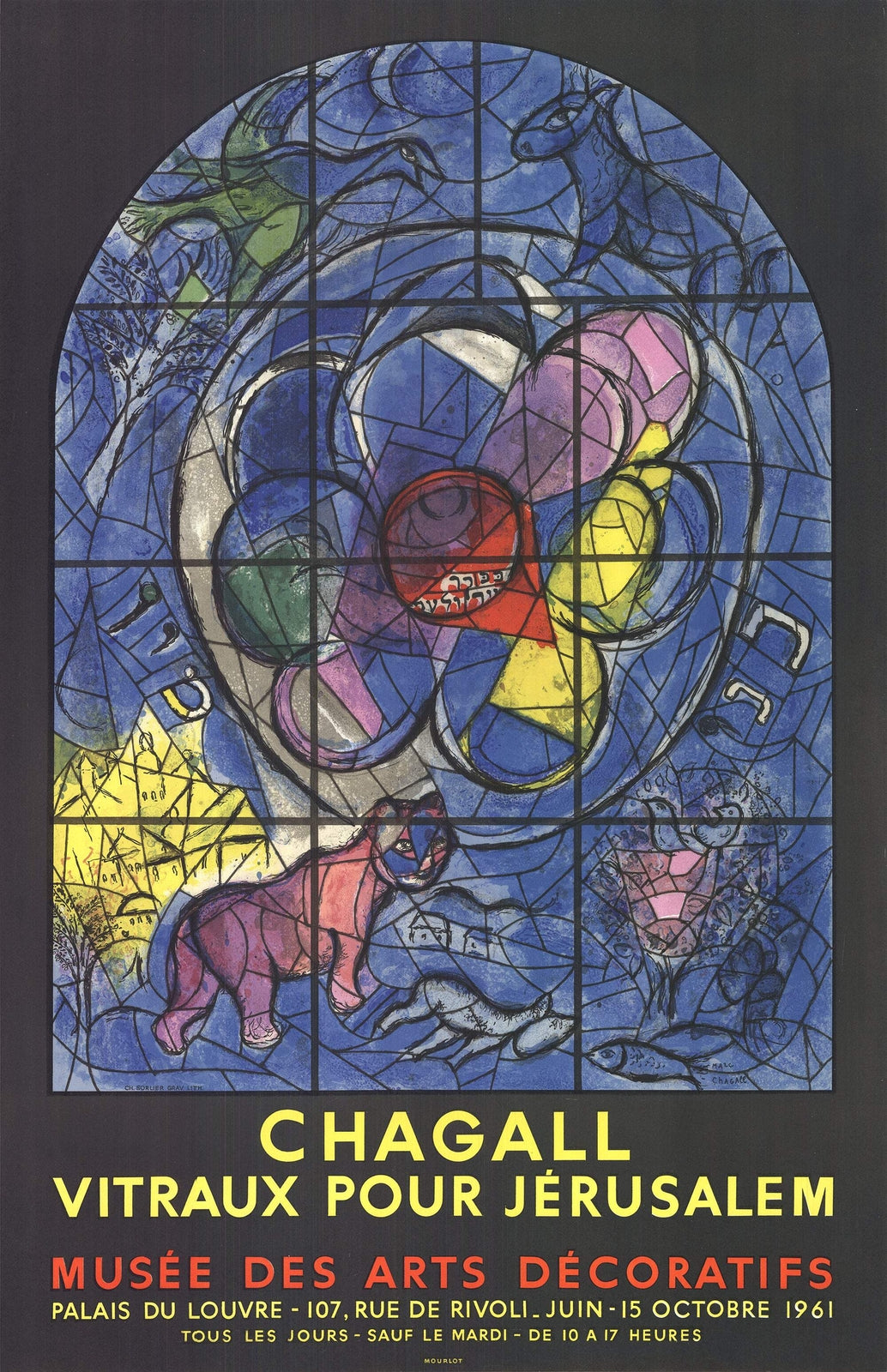 Marc Chagall Tribe Of Benjamin " Lithograph Modernism Blue, Yel