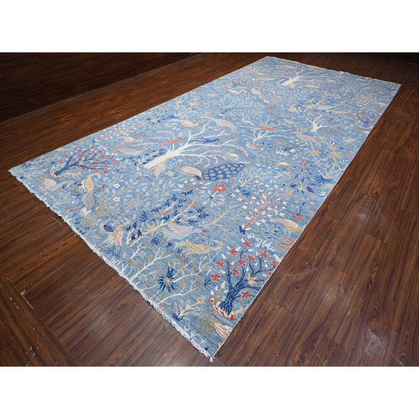 8'1"X16'2" Sea Blue Afghan Peshawar Hand Knotted Gallery Size Runner Rug