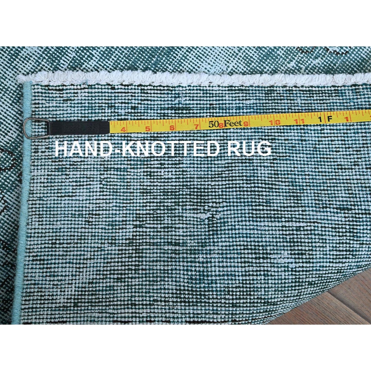 2'X5' Aqua Green Overdyed Vintage Zoroastrian Hand Knotted Wool Runner Rug