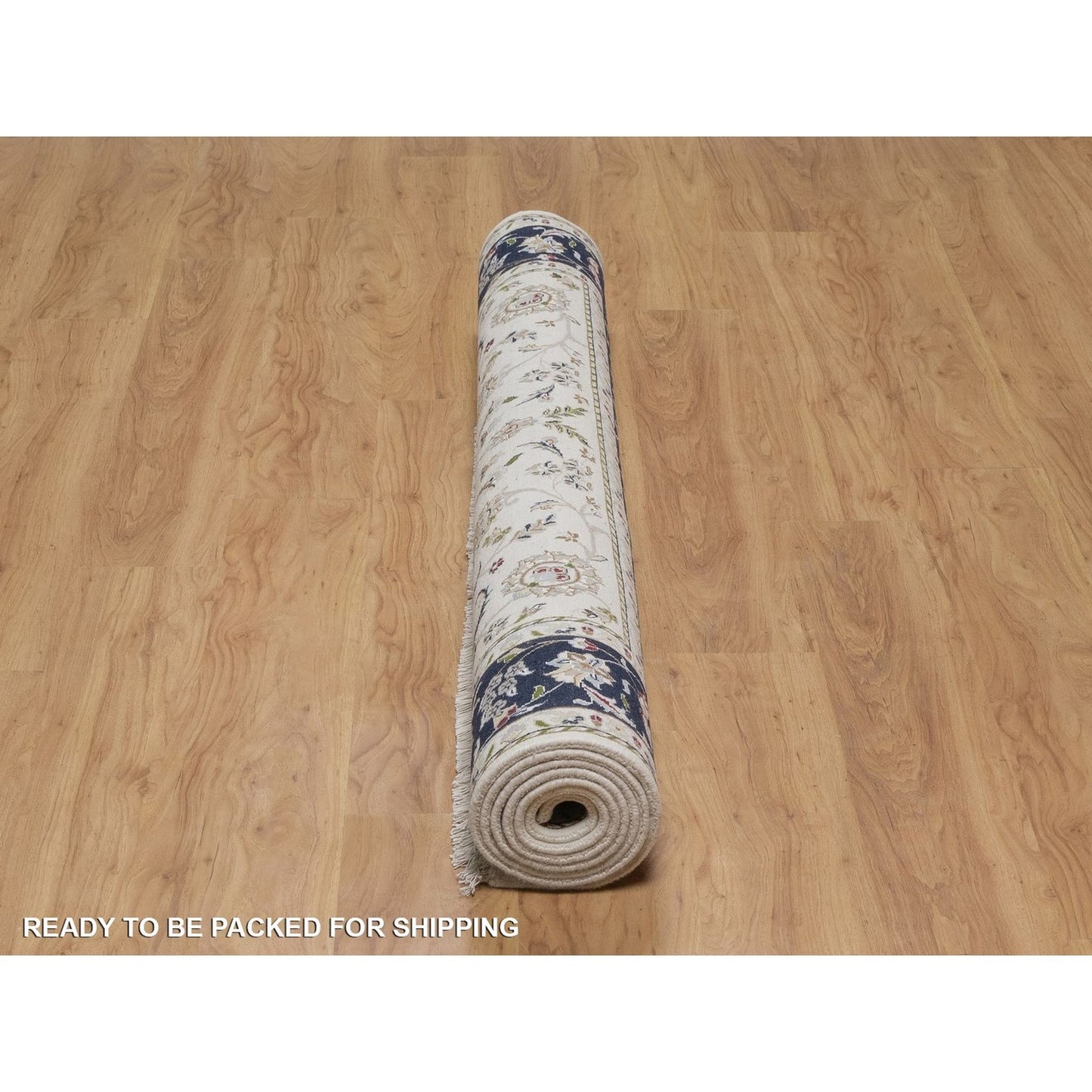5'9"X9'2" Ivory Wool And Silk Nain With Flower Design Hand Knotted Rug