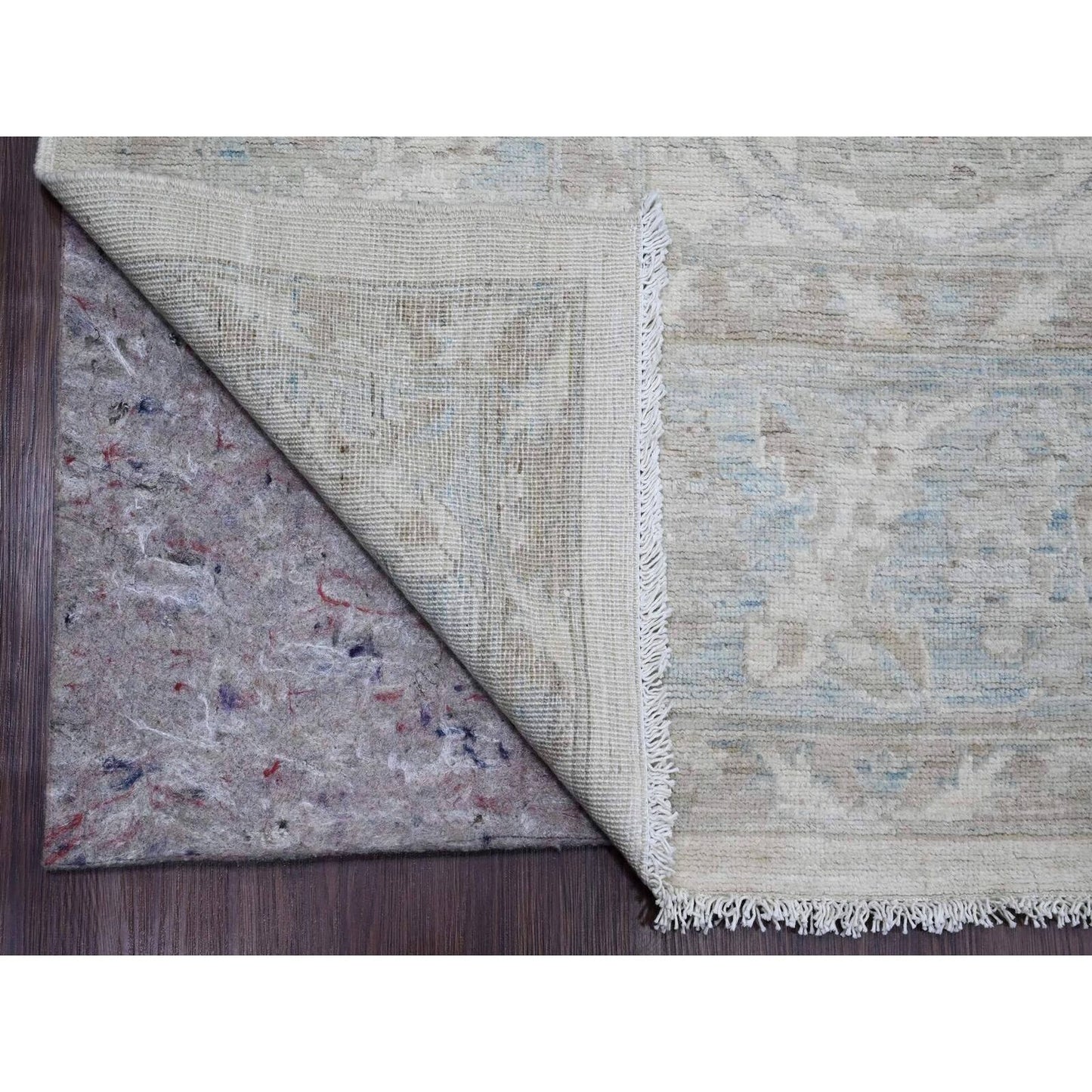 9'2"X11'10" White Washed Out Peshawar Leaf Design Hand Knotted Wool Rug