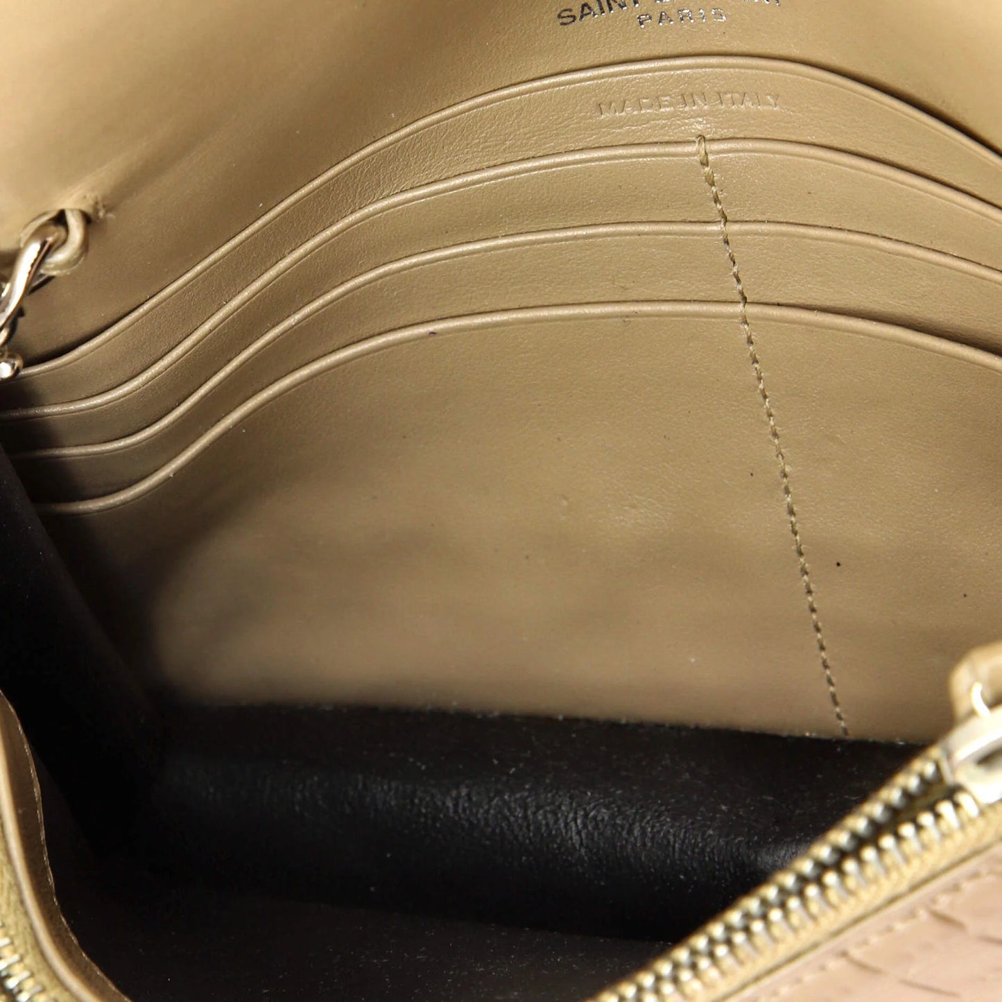 Saint Laurent Classic Monogram Tassel Chain Wallet Crocodile Embossed Leather