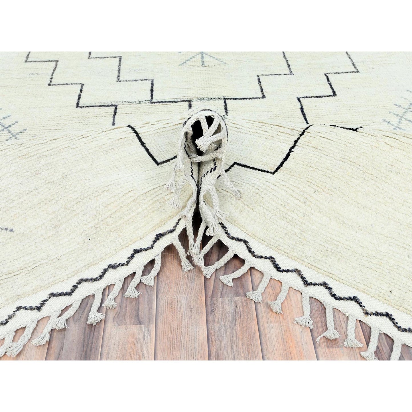 9'3"X12'6" Ivory Moroccan Berber Natural Wool Hand Knotted Oriental Rug