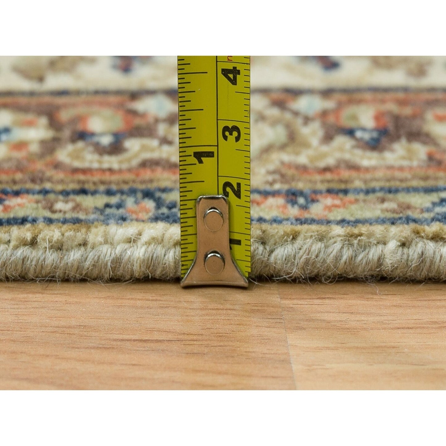 2'7"X10'3" Beige Antiqued Heriz Re-Creation Wool Hand Knotted Runner Rug