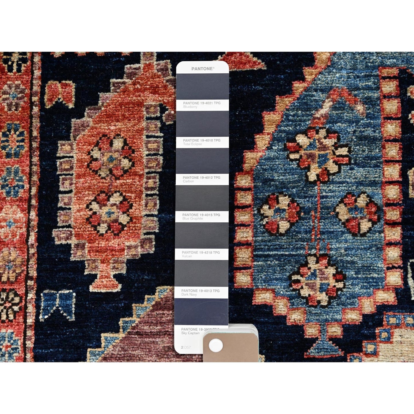 4'X9'9" Midnight Blue Large Paisley Design Wool Hand Knotted Runner Rug