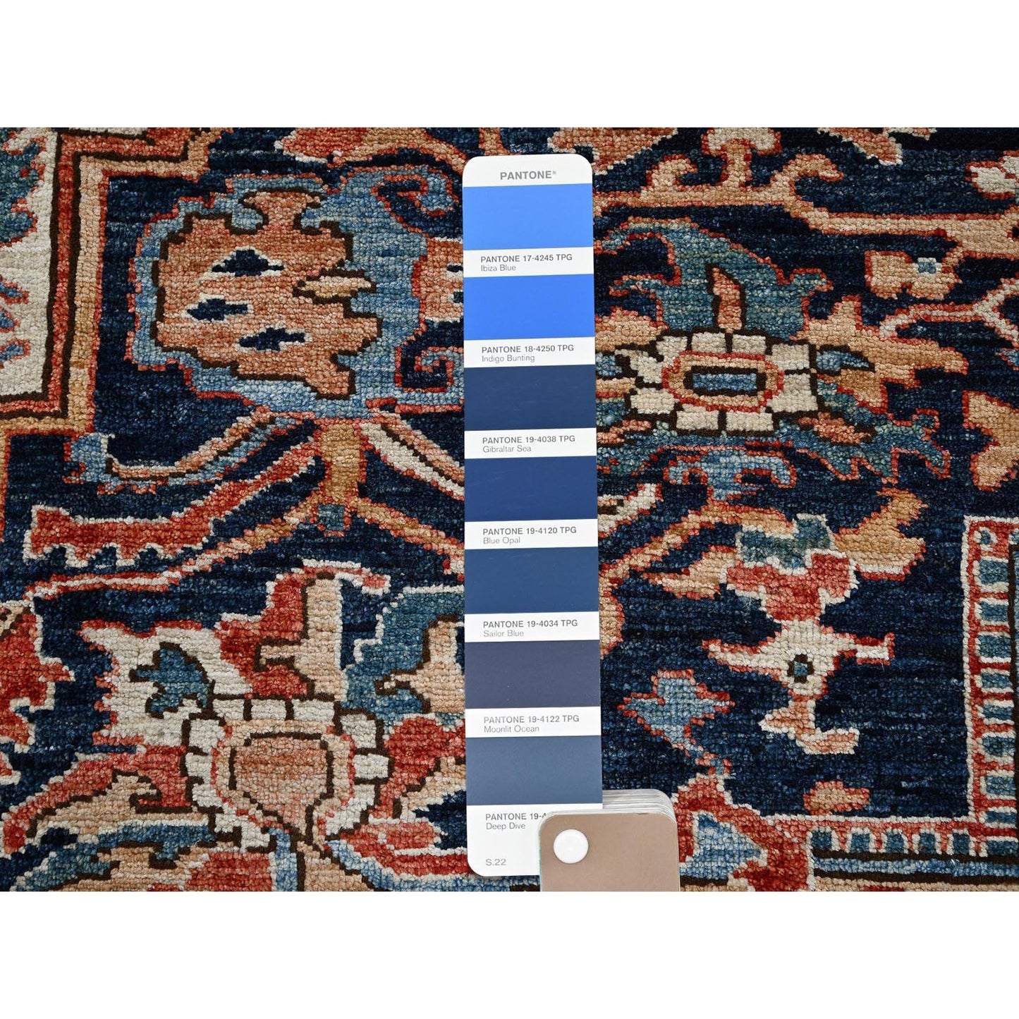 9'X12'1" Yale Blue Seeripe Heris Hand Knotted High Mountain Soft Wool Rug