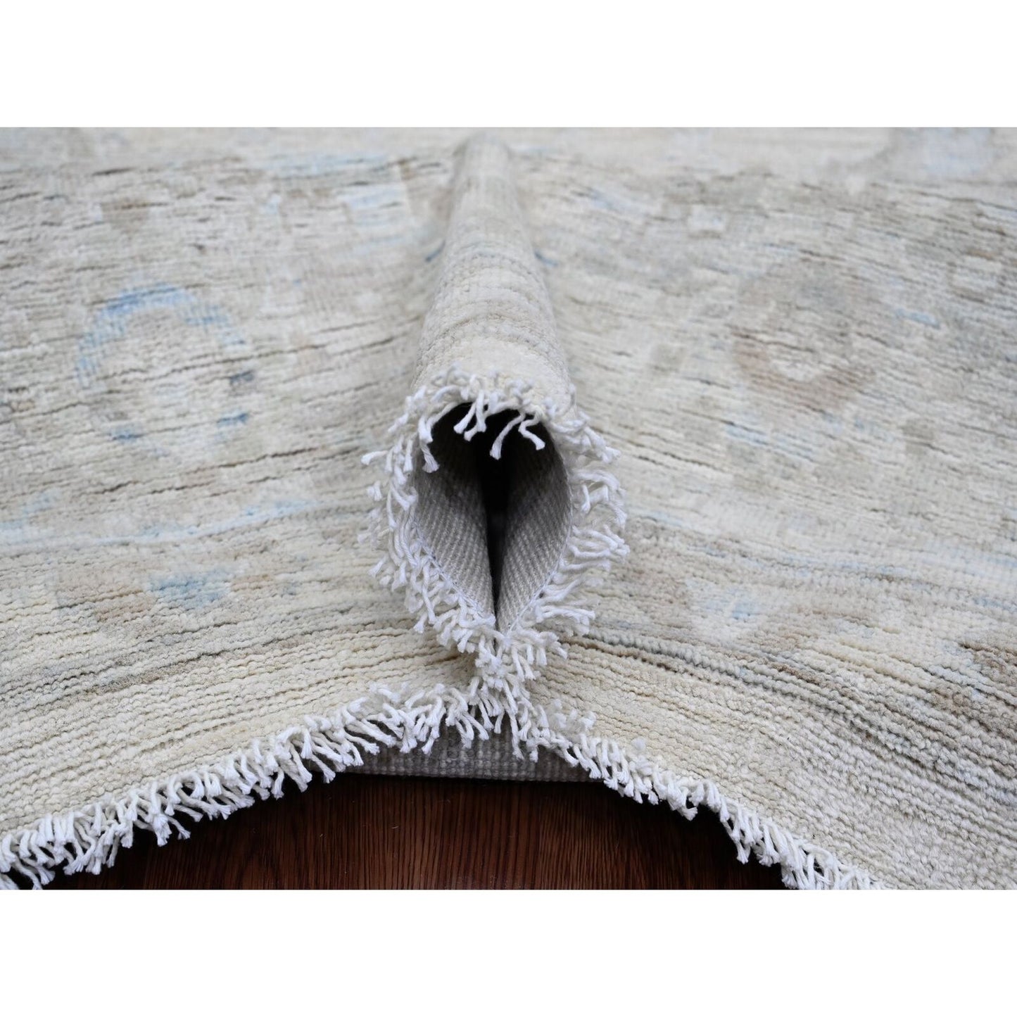 9'2"X11'10" White Washed Out Peshawar Leaf Design Hand Knotted Wool Rug