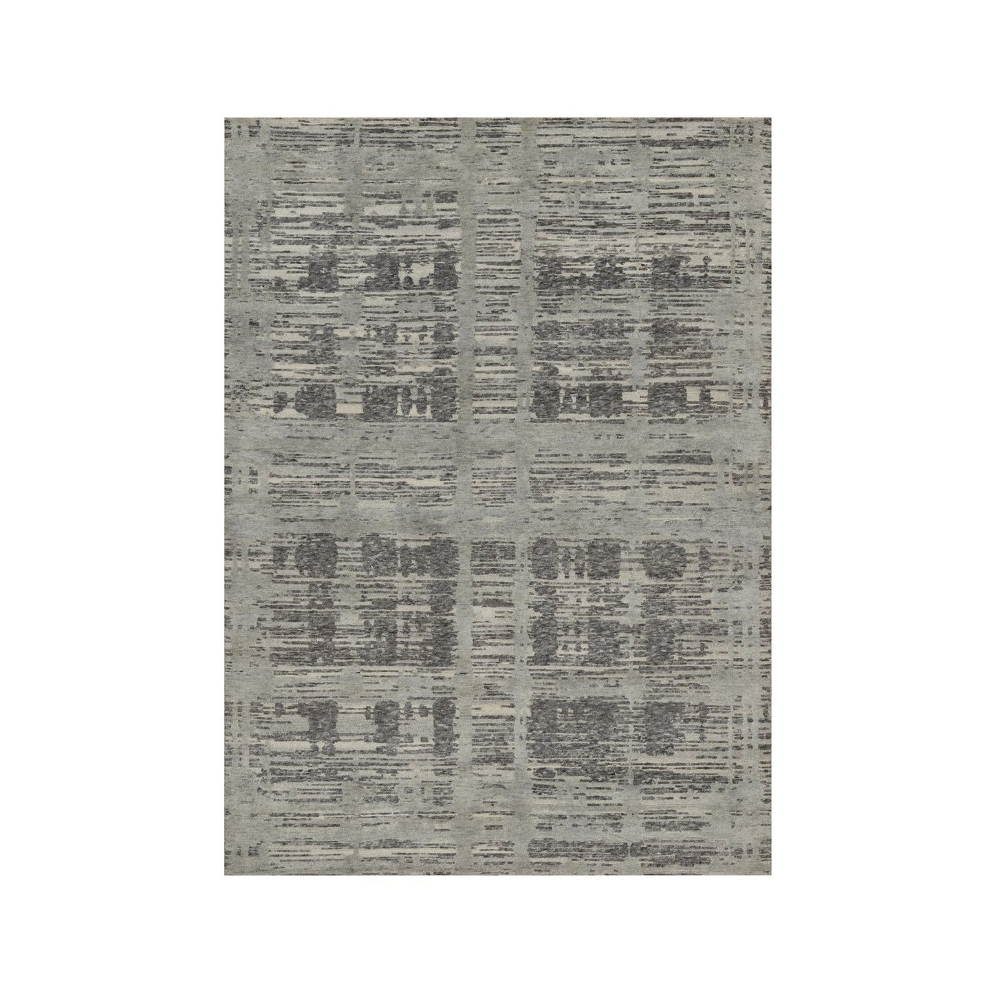 5'X7' Gray Hand Knotted Rug Modern Criss Cross Erased Design Natural Wool