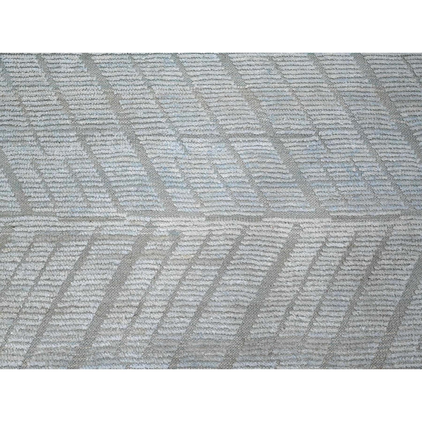 10'X14' Blue Moroccan Weave Zig Zag Design Hand Knotted Oriental Rug