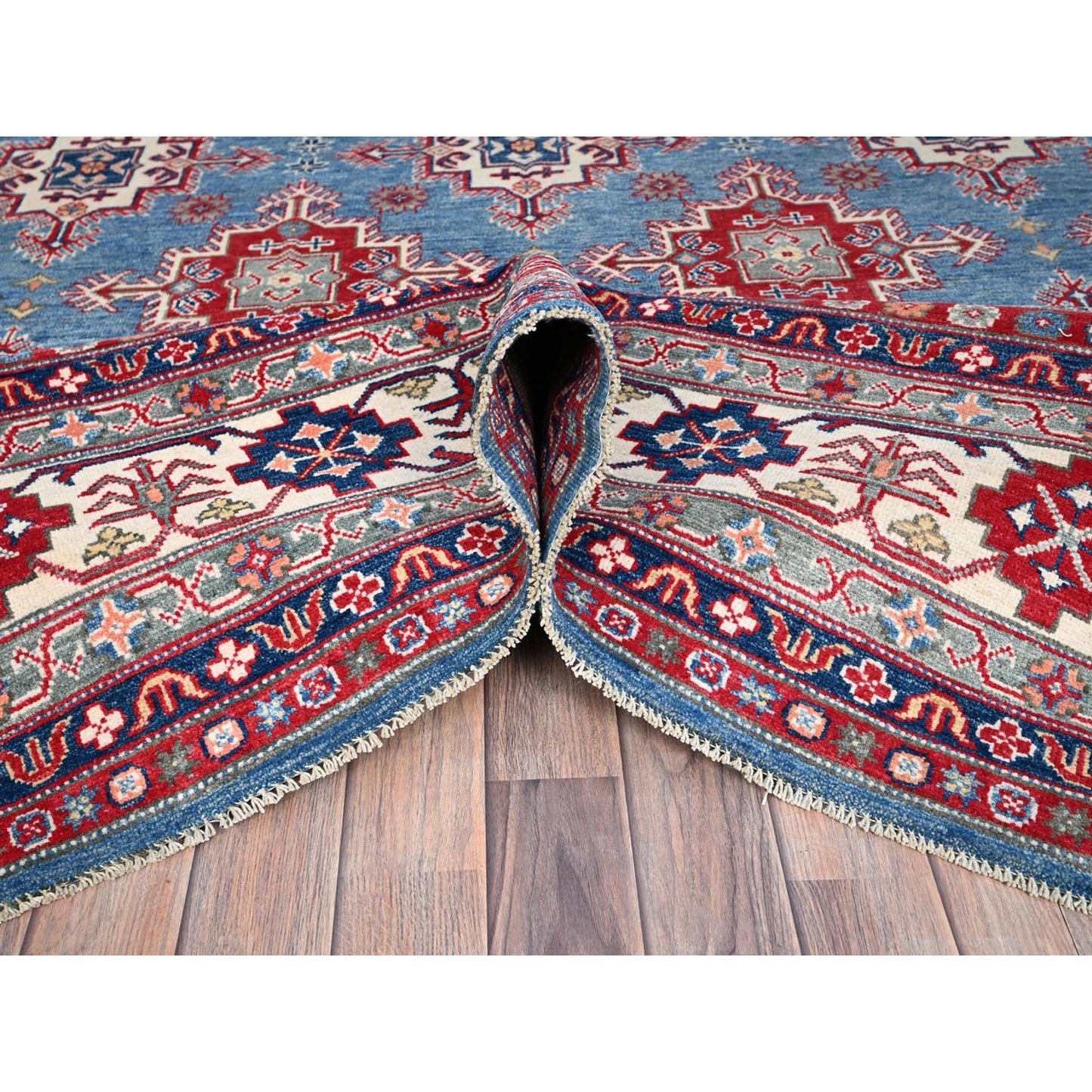 9'2"X11'9" Blue Hand Knotted Geometric Medallions Pure Wool Oriental Rug