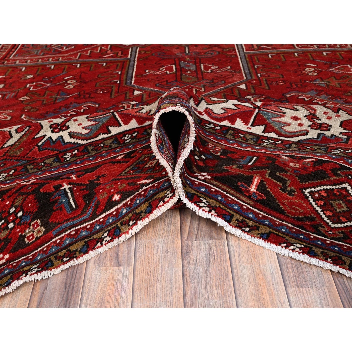 10'2"X13'8" Penn Red Hand Knotted All Wool Cropped Thin Oriental Rug