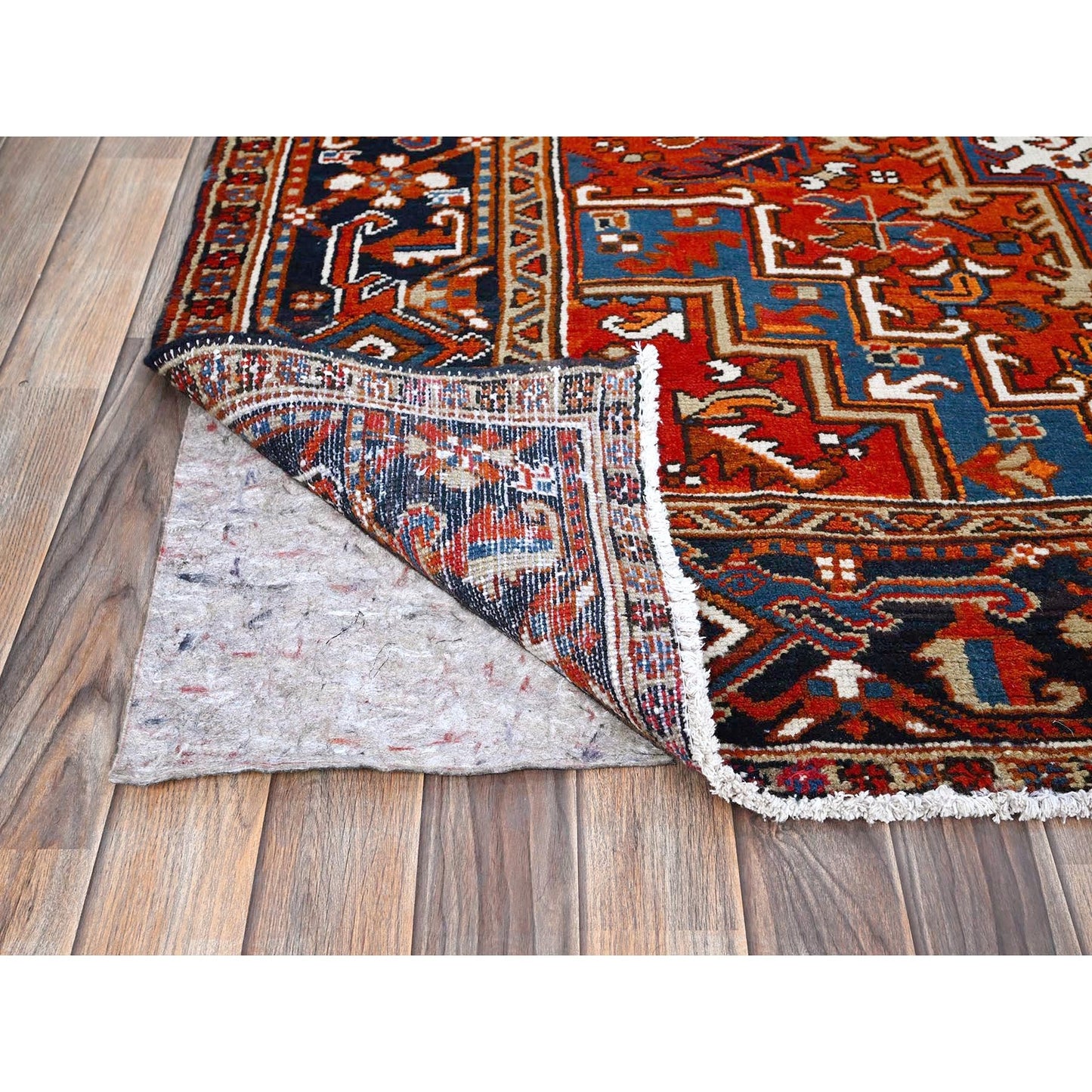 6'10"X8'10" Chili Red Vintage Zoroastrian Heris Pure Wool Hand Knotted Rug