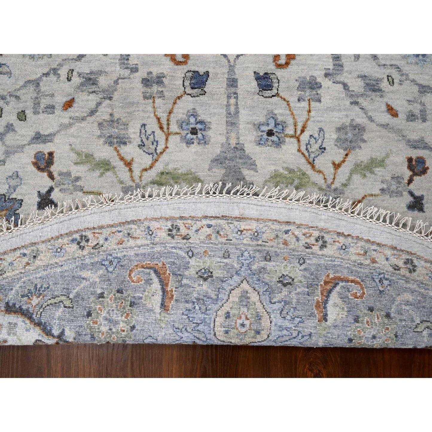 10'X10' Whirlwind Gray Wool Hand Knotted Floral Motifs Oushak Round Rug