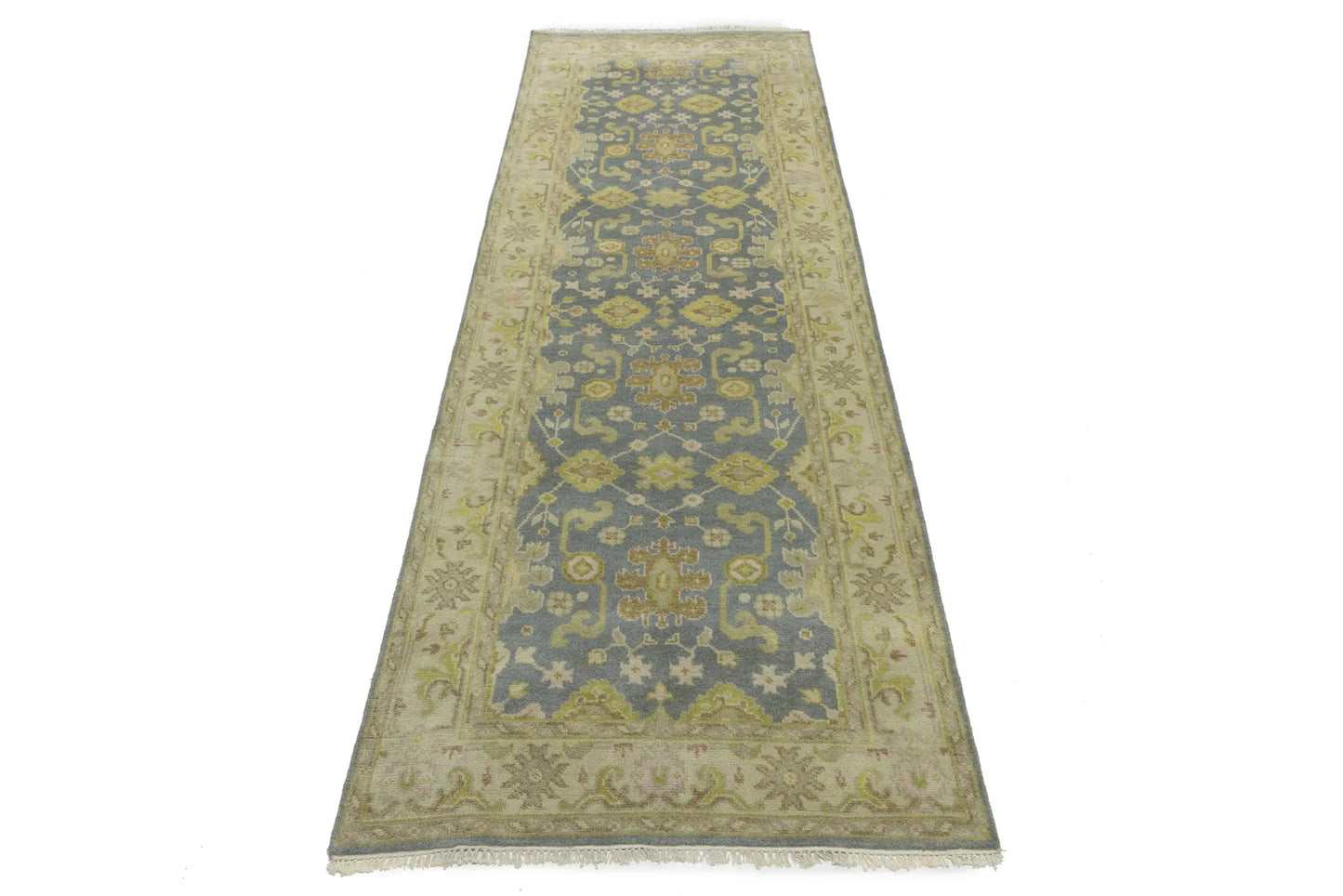 4X12 Ft Muted Gray Floral Oushak Chobi Runner Rug