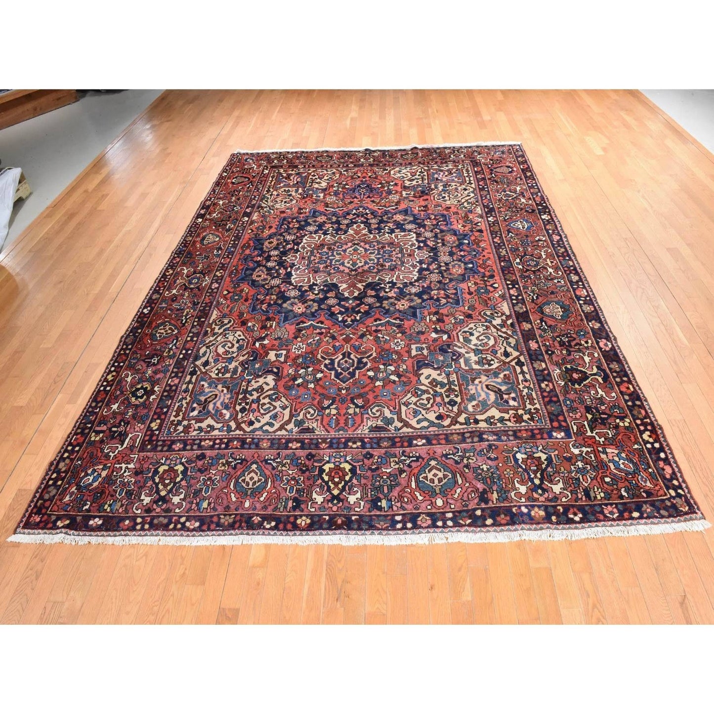 10'X12'4" Red Semi Antique Zoroastrian Bakhtiarjoon Wool Hand Knotted Rug