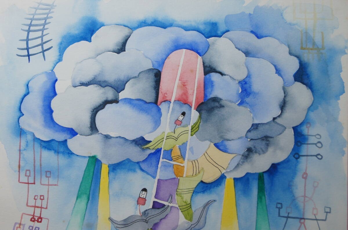 Raphael Abecassis (Israel) Original Watercolor On Paper Signed Tower Of Babel