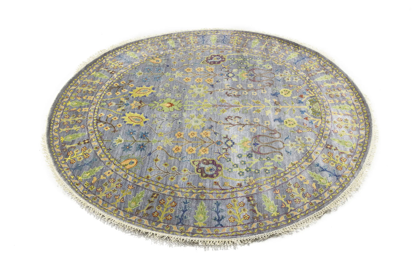 Hand-Knotted Round Oriental Rug Floral Osh Chobi