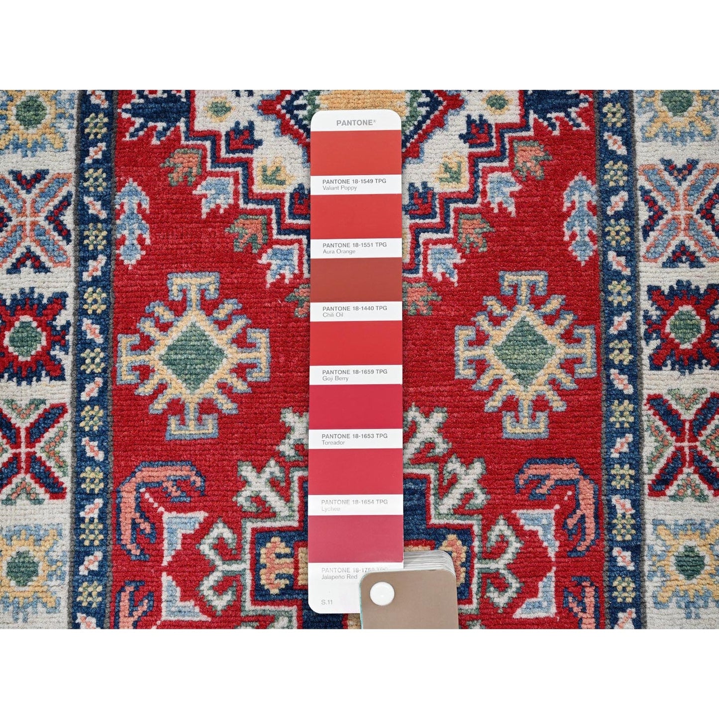 2'X5'9" Red Kazak With Medallions Design Hand Knotted Soft Wool Runner Rug