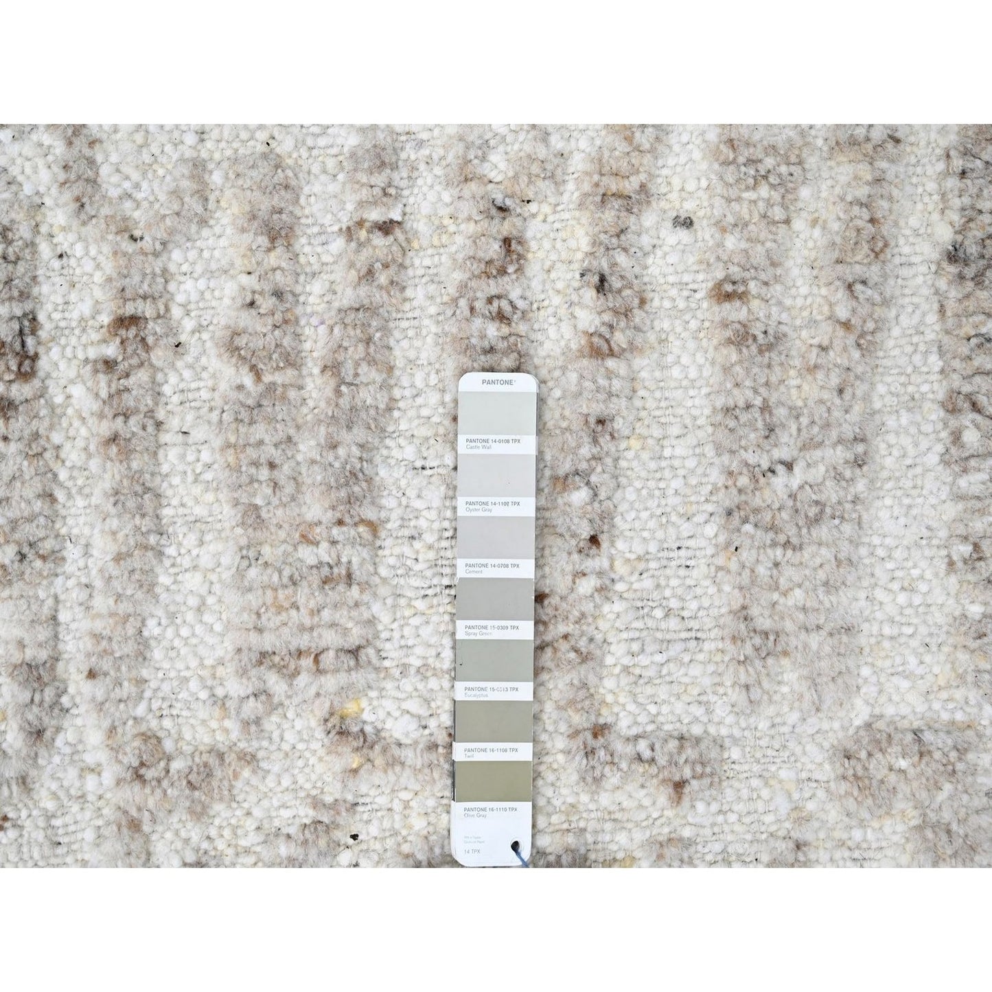 10'X13'10" Ivory Minimalist Swedish Design Hand Knotted Pure Wool Rug
