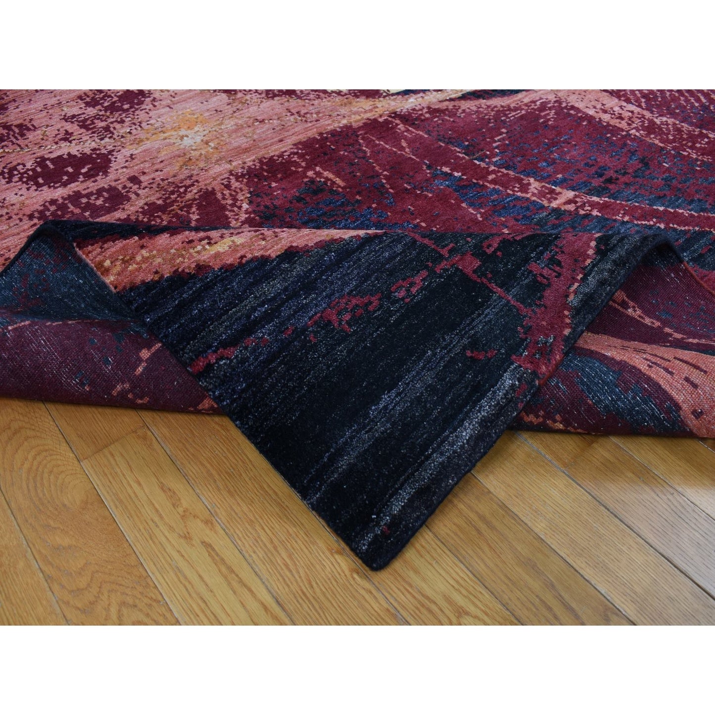 9'2"X12' Red The Flamboyant Galaxy Design Wool And Silk Hand Knotted Rug