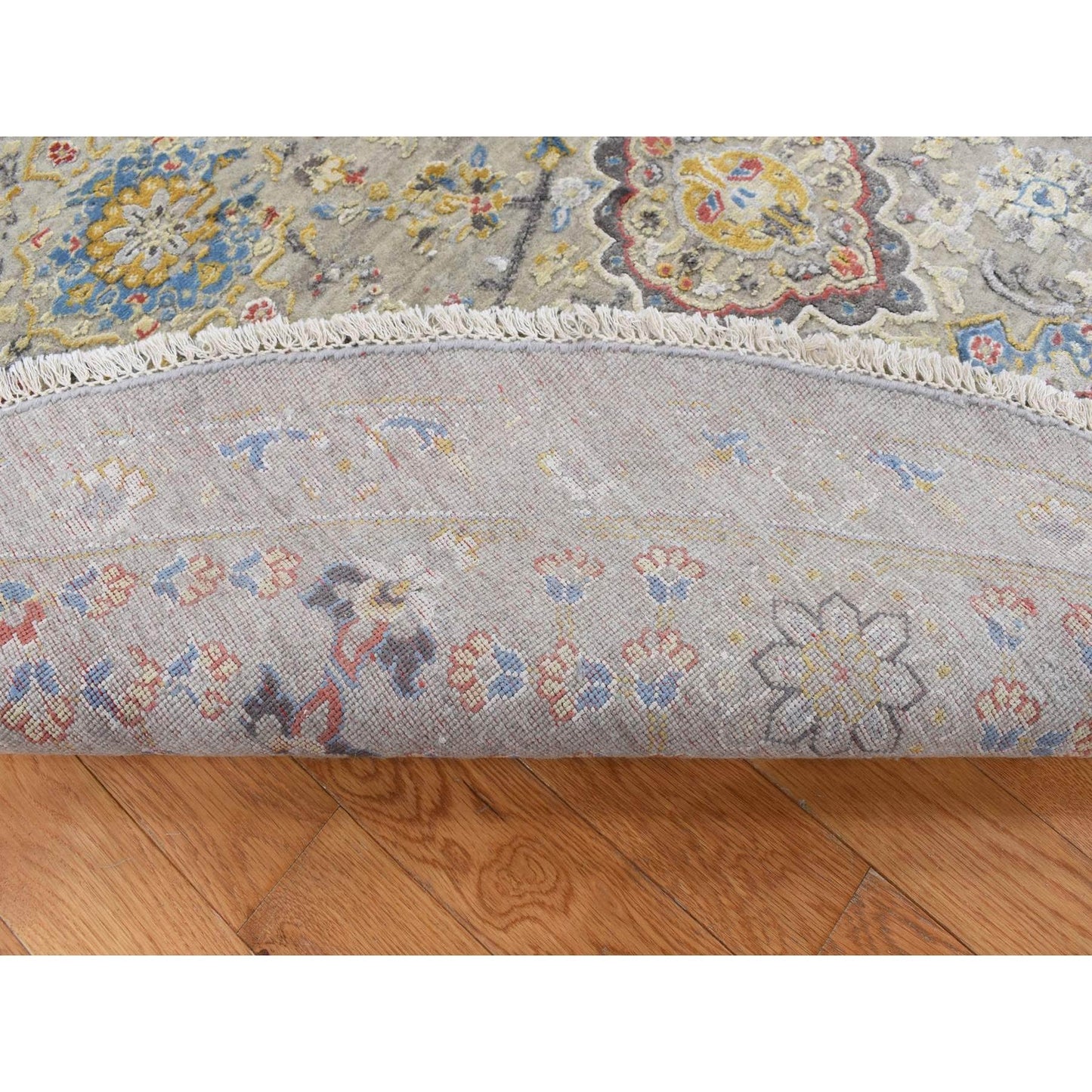 10'X10' Gray The Sunset Rosettes Silk And Wool Hand Knotted Round Rug