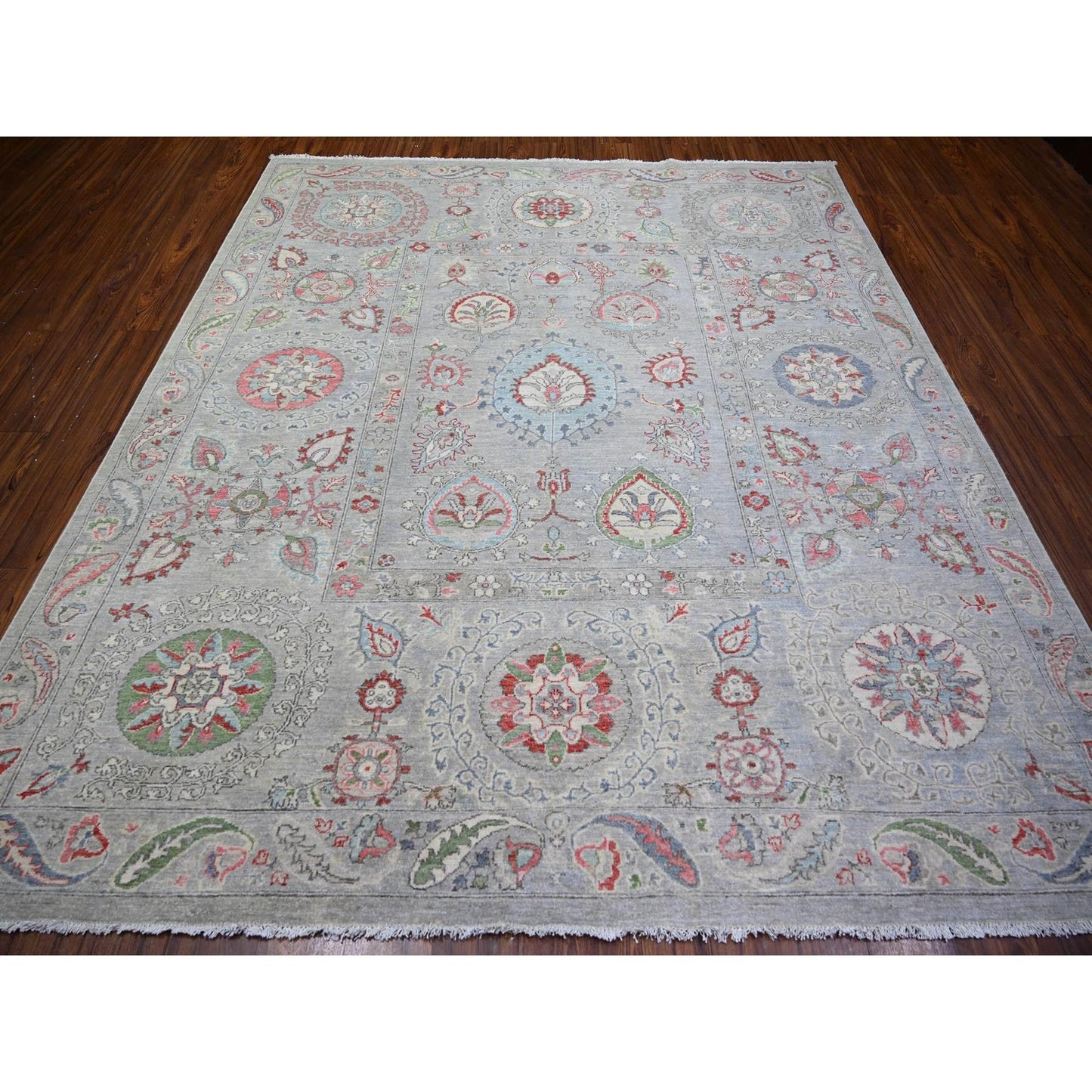 8'1"X9'3" Tan Color Finer Peshawar Pure Wool Hand Knotted Oriental Rug