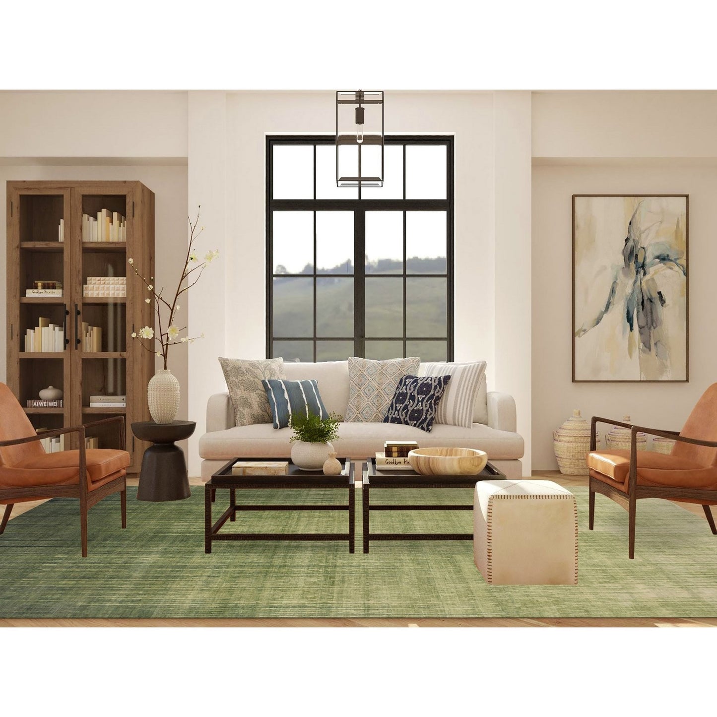 10'X14'4" Herbal Green Hand Knotted Vertical Ombre Design Soft Wool Rug