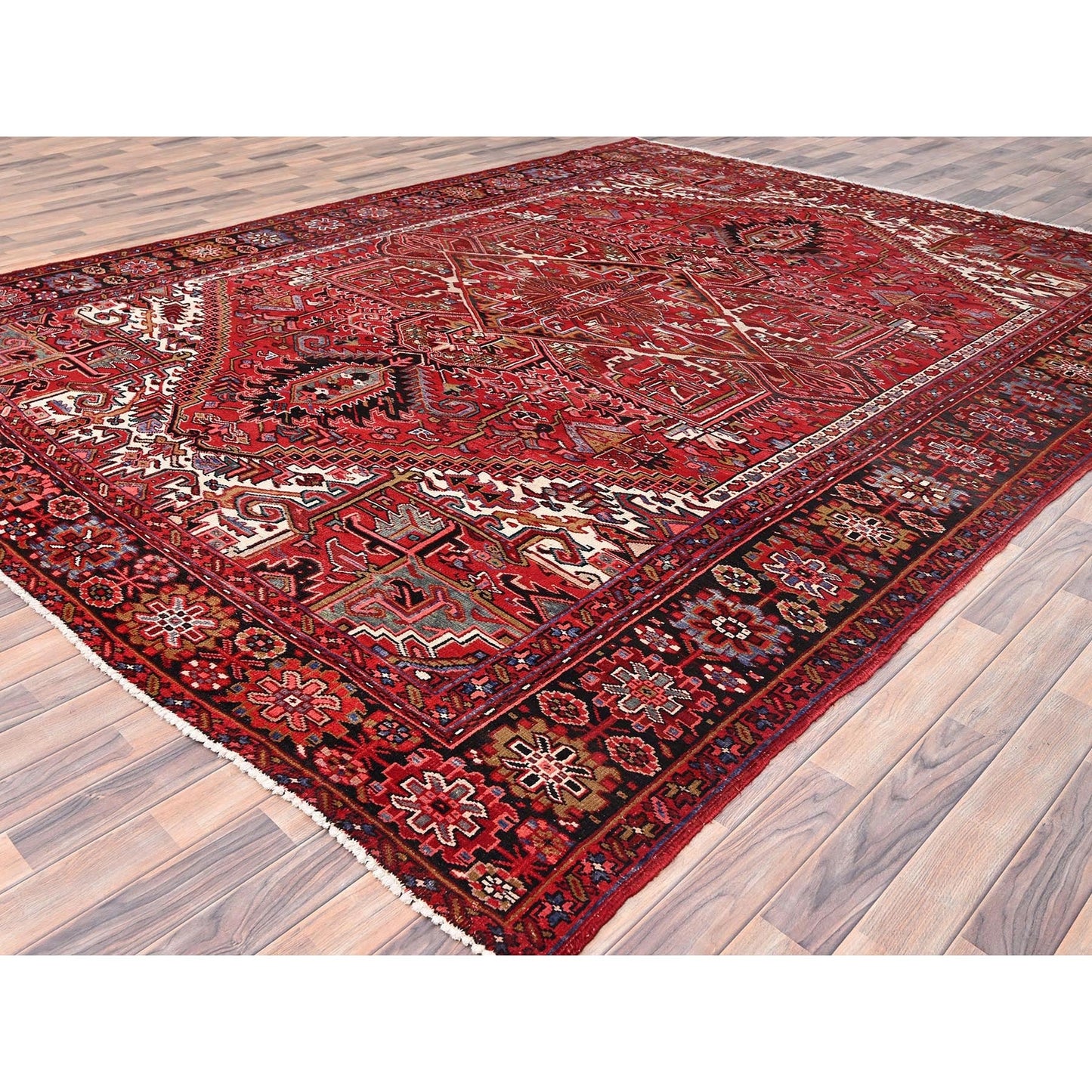 9'9"X12'6" Red Pure Wool Hand Knotted Vintage Zoroastrian Heris Rug