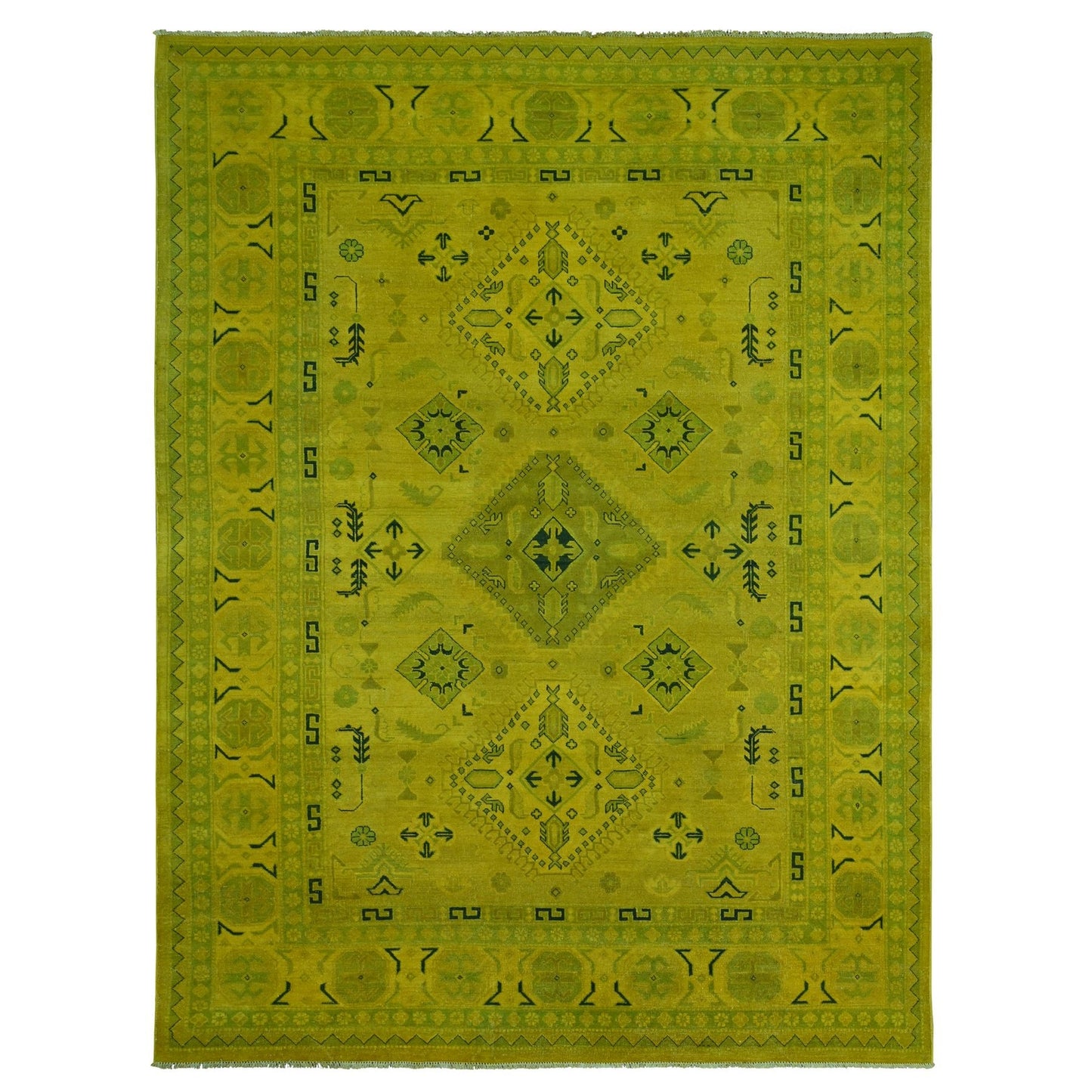 8'6"X11'4" Yellow Overdyed Kazak Geometric Design Hand Knotted Wool Rug