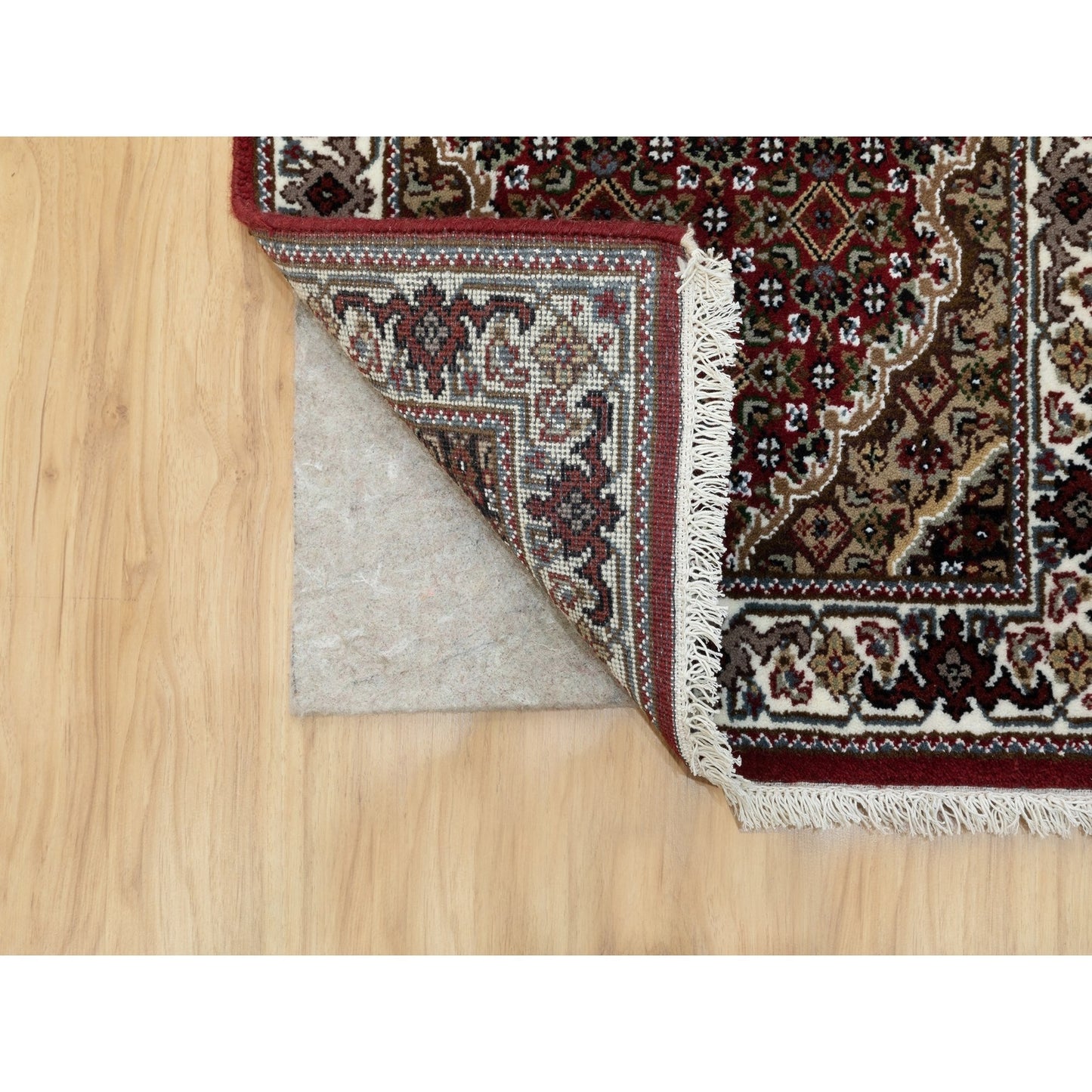 2'X8' Red Hand Knotted Fish Design Tebraz Mahi Wool And Silk Runner Rug