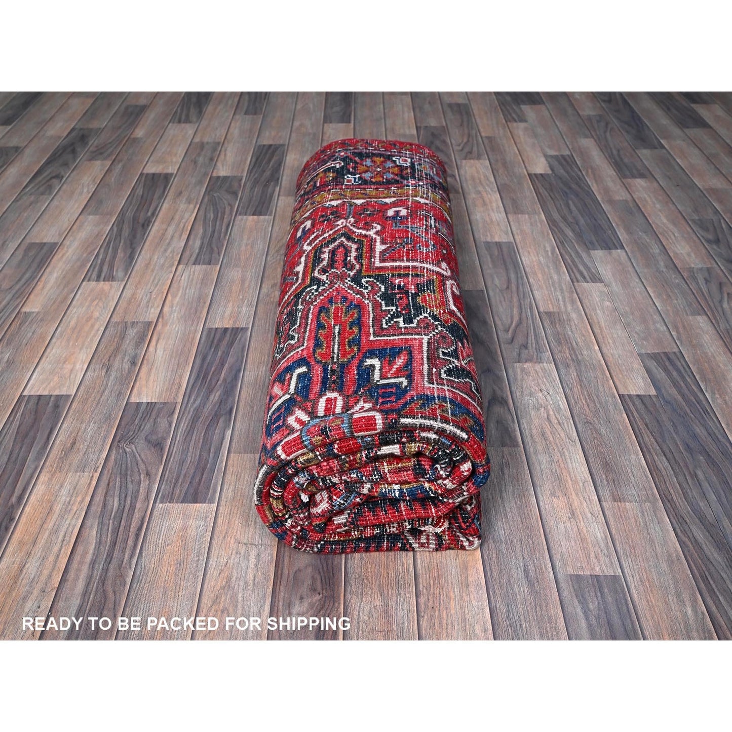 7'X9' Red Vintage Zoroastrian Heris Shaved Low 100% Wool Hand Knotted Rug