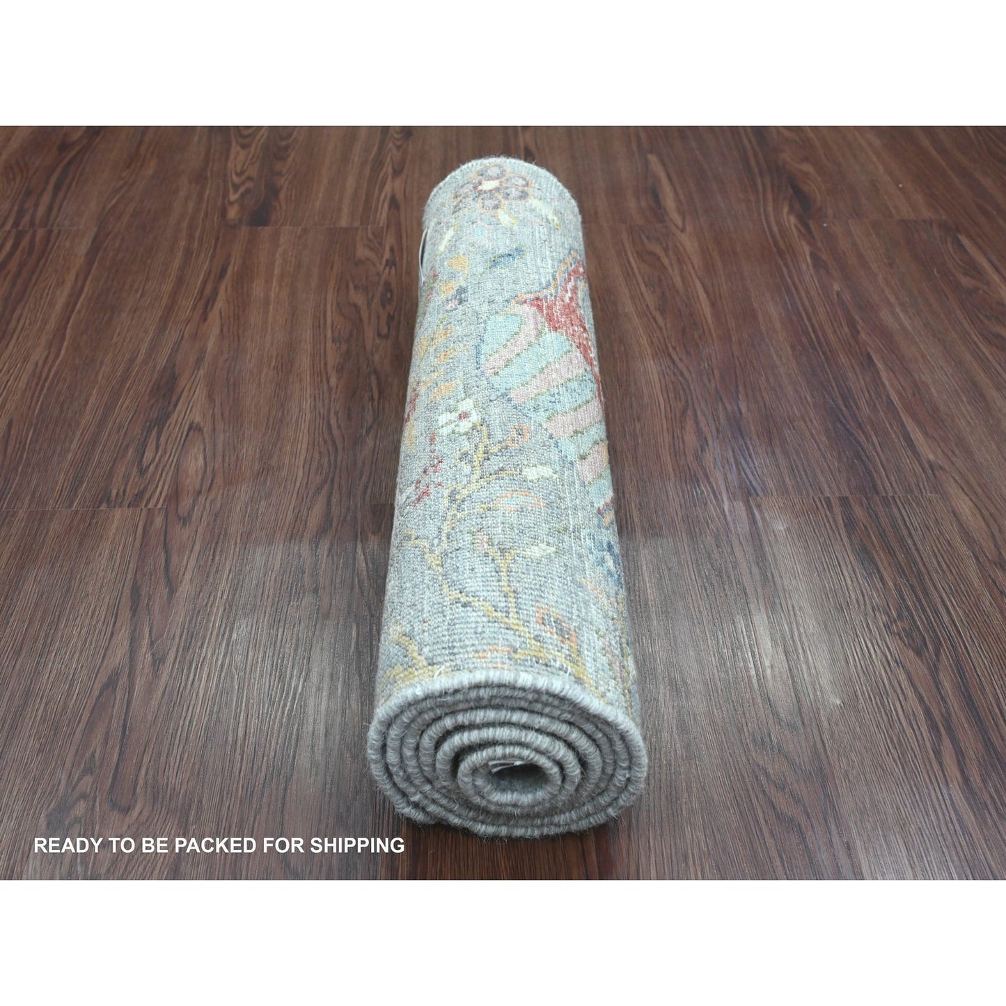 2'X6'2" Misty Gray Peshawar Bird Design Hand Knotted Soft Wool Runner Rug