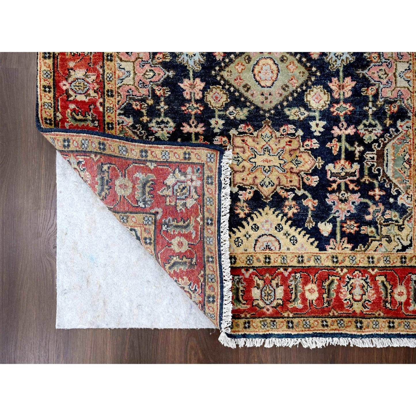 4'2"X6' Black And Red Karajeh Design Pure Wool Hand Knotted Oriental Rug