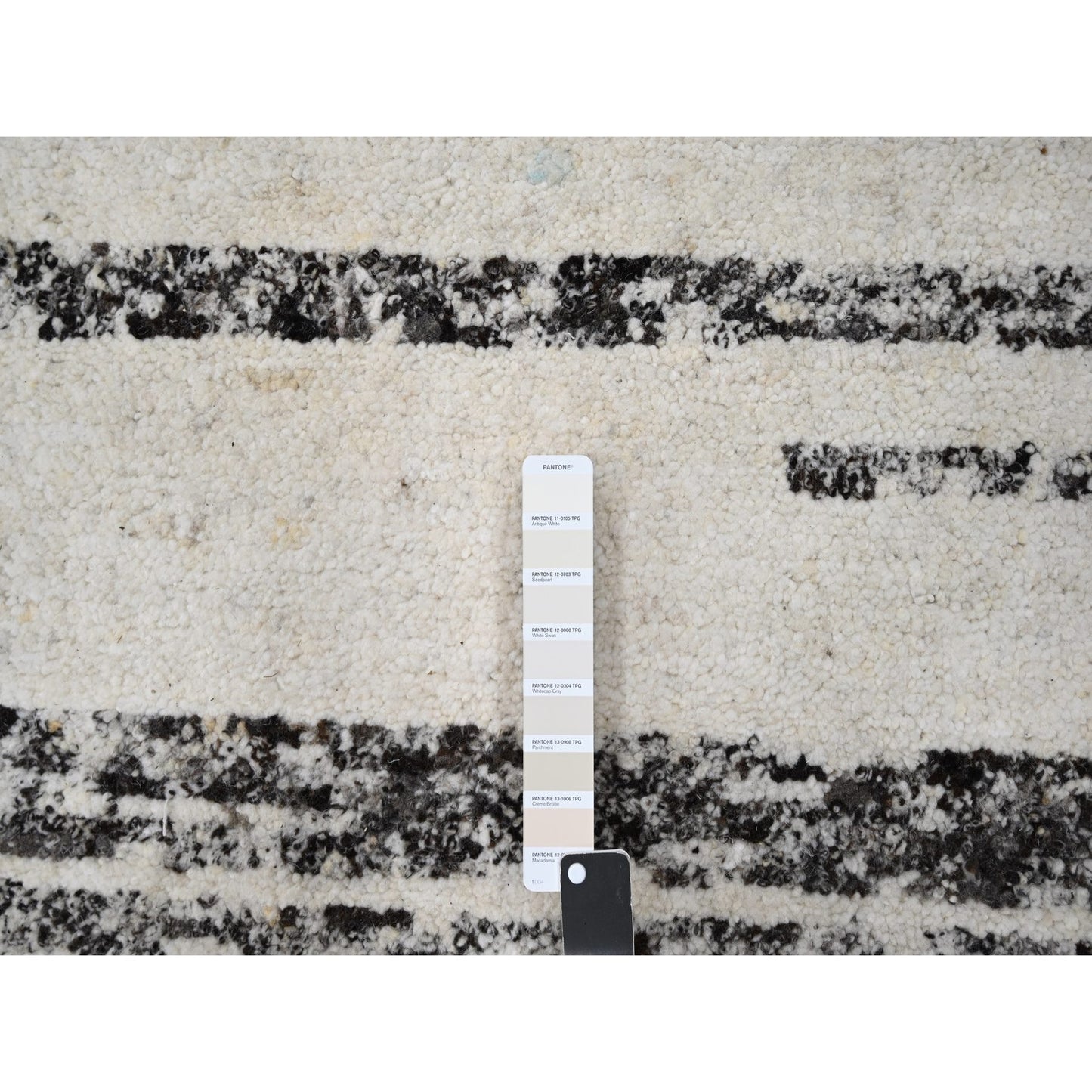 12'2"X14'9" Ivory Striae Design Wool Hand Knotted Oversized Oriental Rug