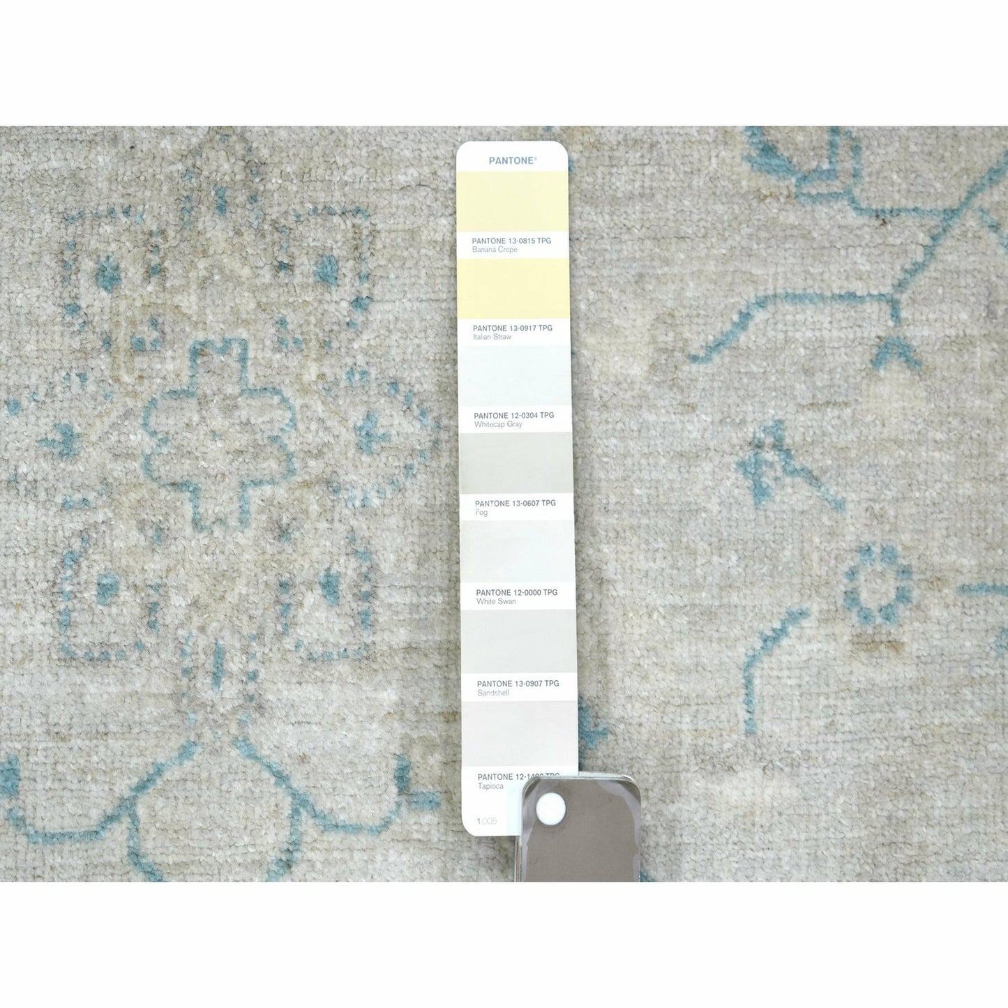 4'X5'9" Ivory White Wash Peshawar Pure Wool Natural Dyes Hand Knotted Rug