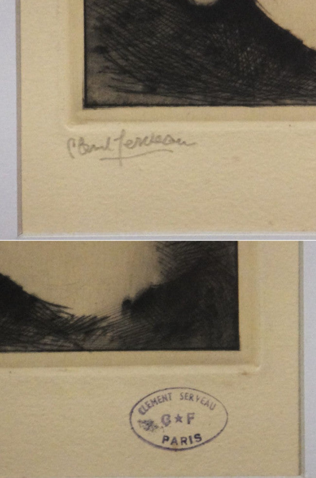 Clement Serveau Signed Drypoint Etching "Lady Of Elegance" W/ Cf Paris Stamp
