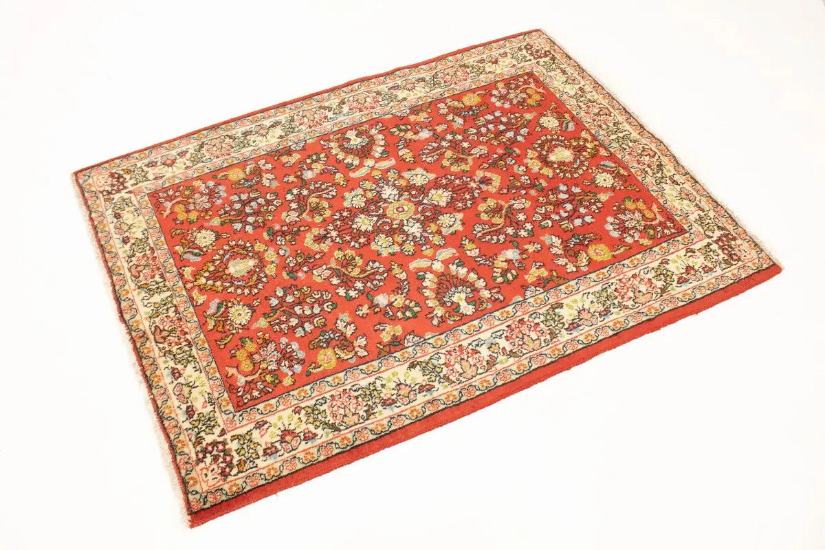 Hand-Knotted Vintage Red Floral 3'4X4'9 ft