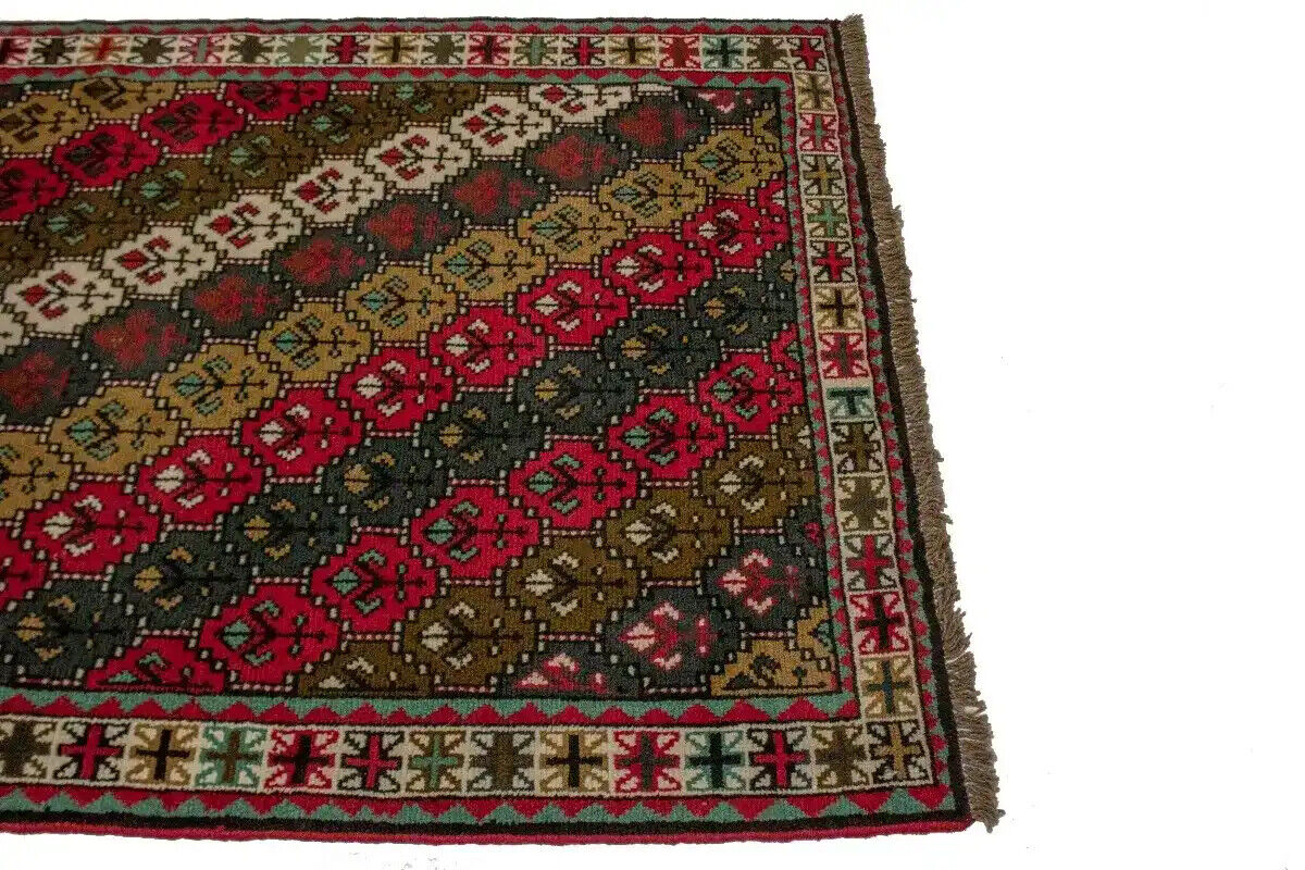 4X7 Ft Handmade Red Wool Rug Vintage Style Tribal