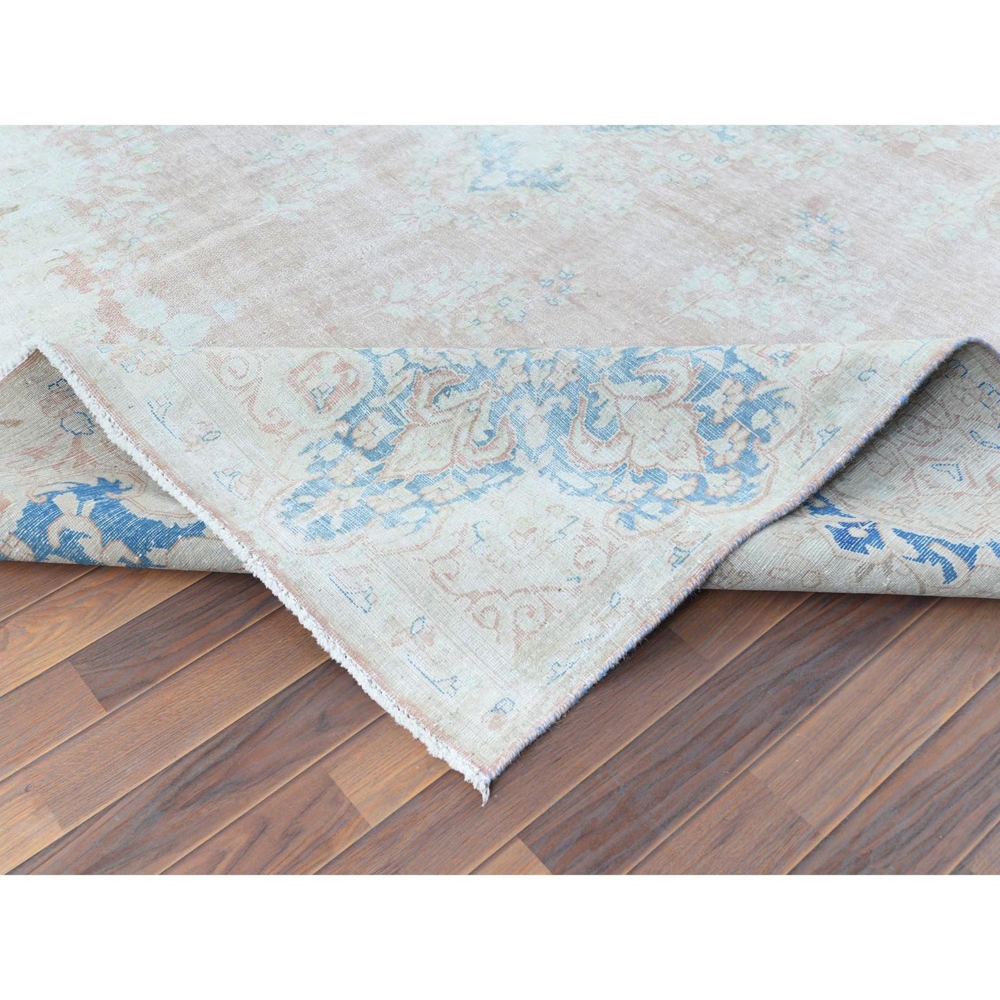 9'9"X13'3" Worn Wool Hand Knotted Pink Vintage Farsian Karman Rug